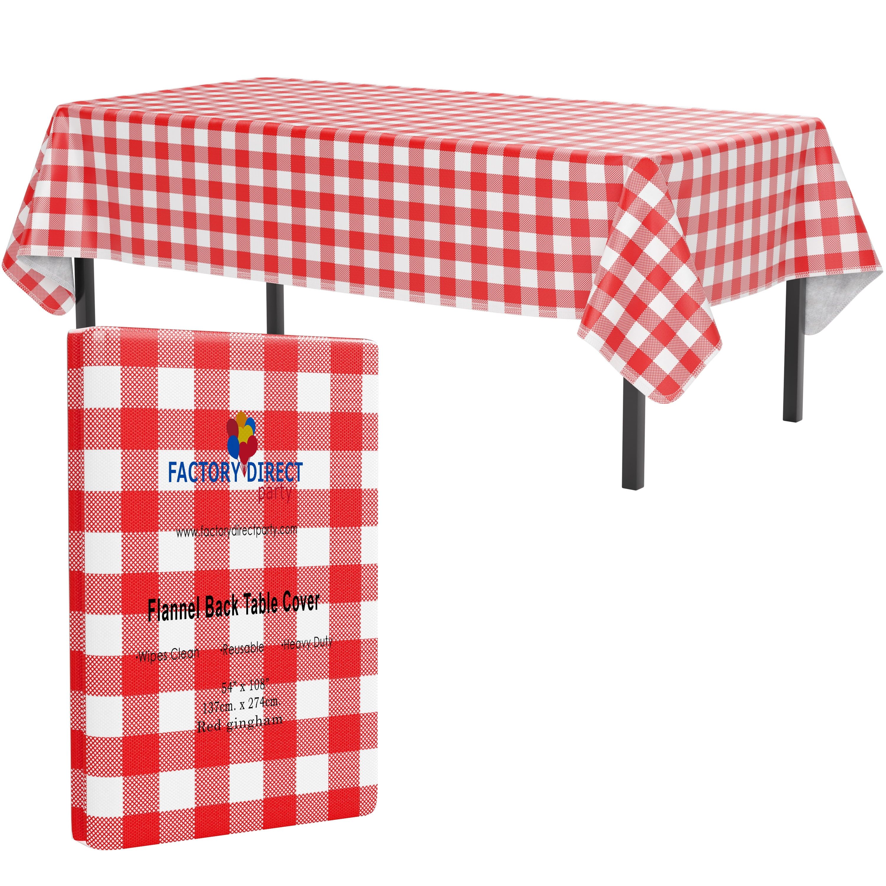 Red Gingham Rectangular Vinyl Tablecloth with Flannel Backing, 54 x 108 inch