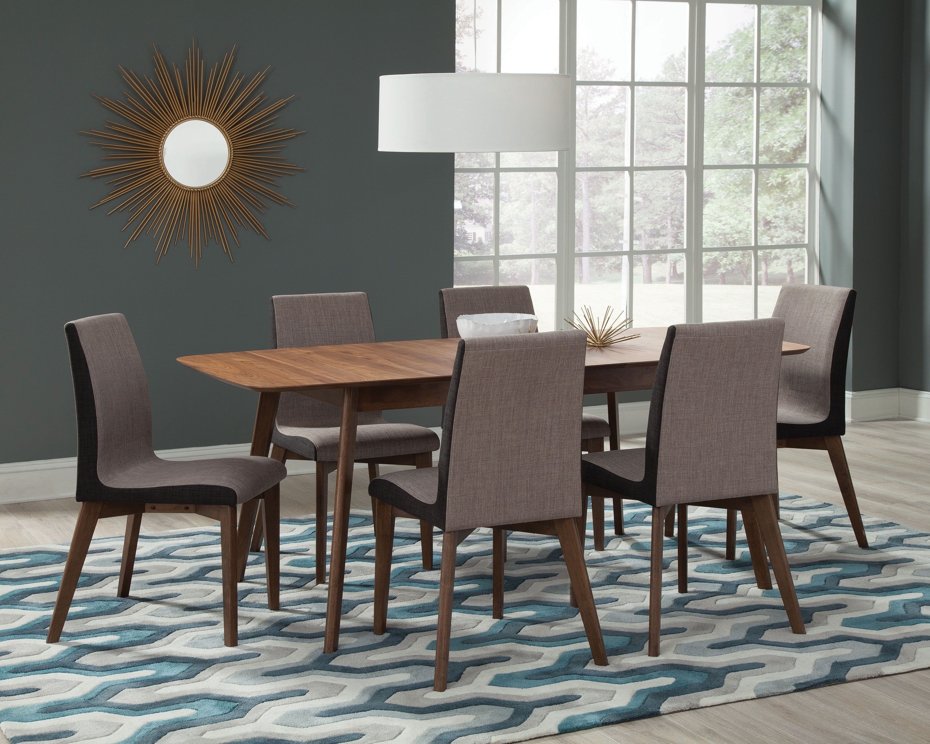 Natural Walnut and Gray 5-Piece Dining Set with Butterfly Leaf