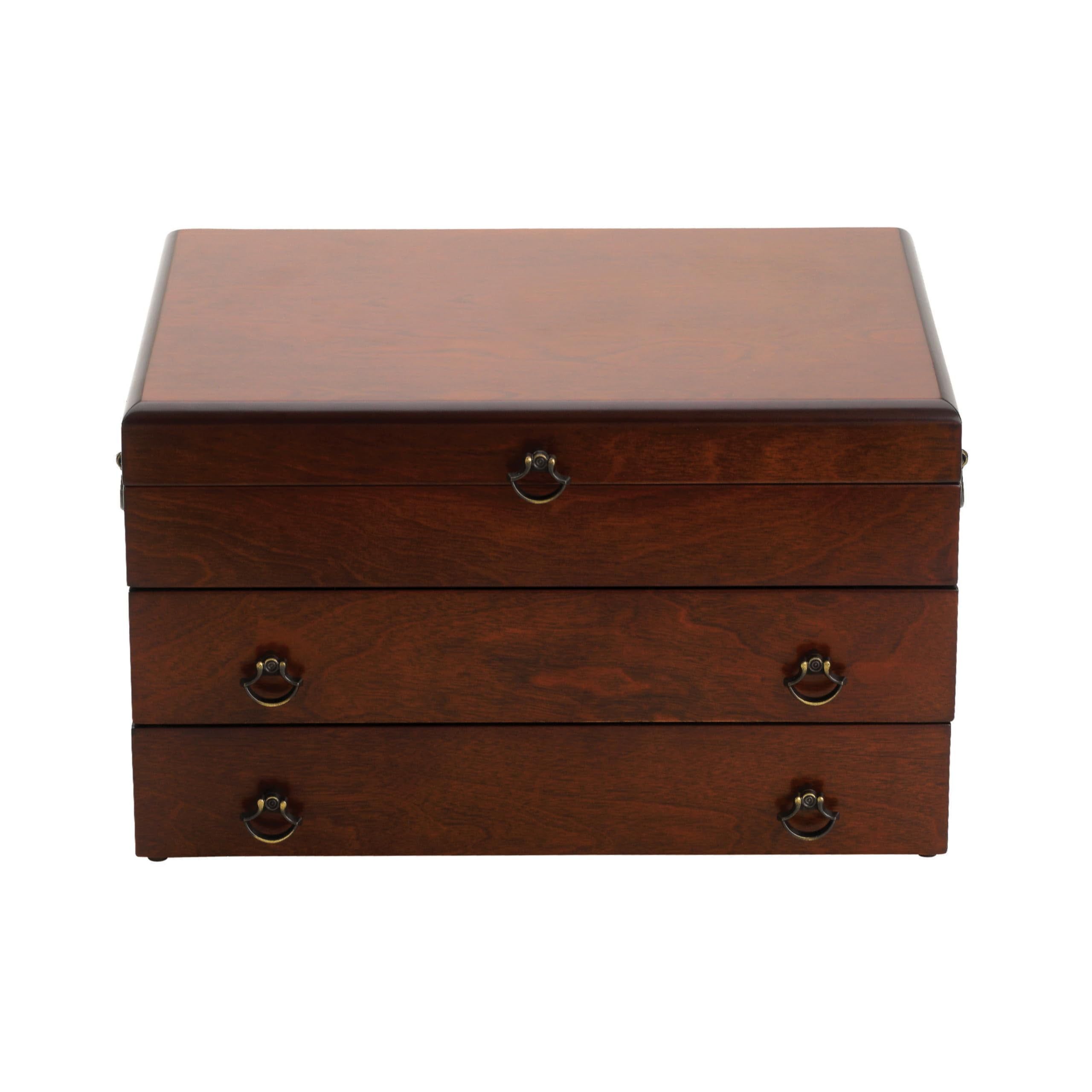 Mahogany Brown Flatware Chest with Brass Knobs