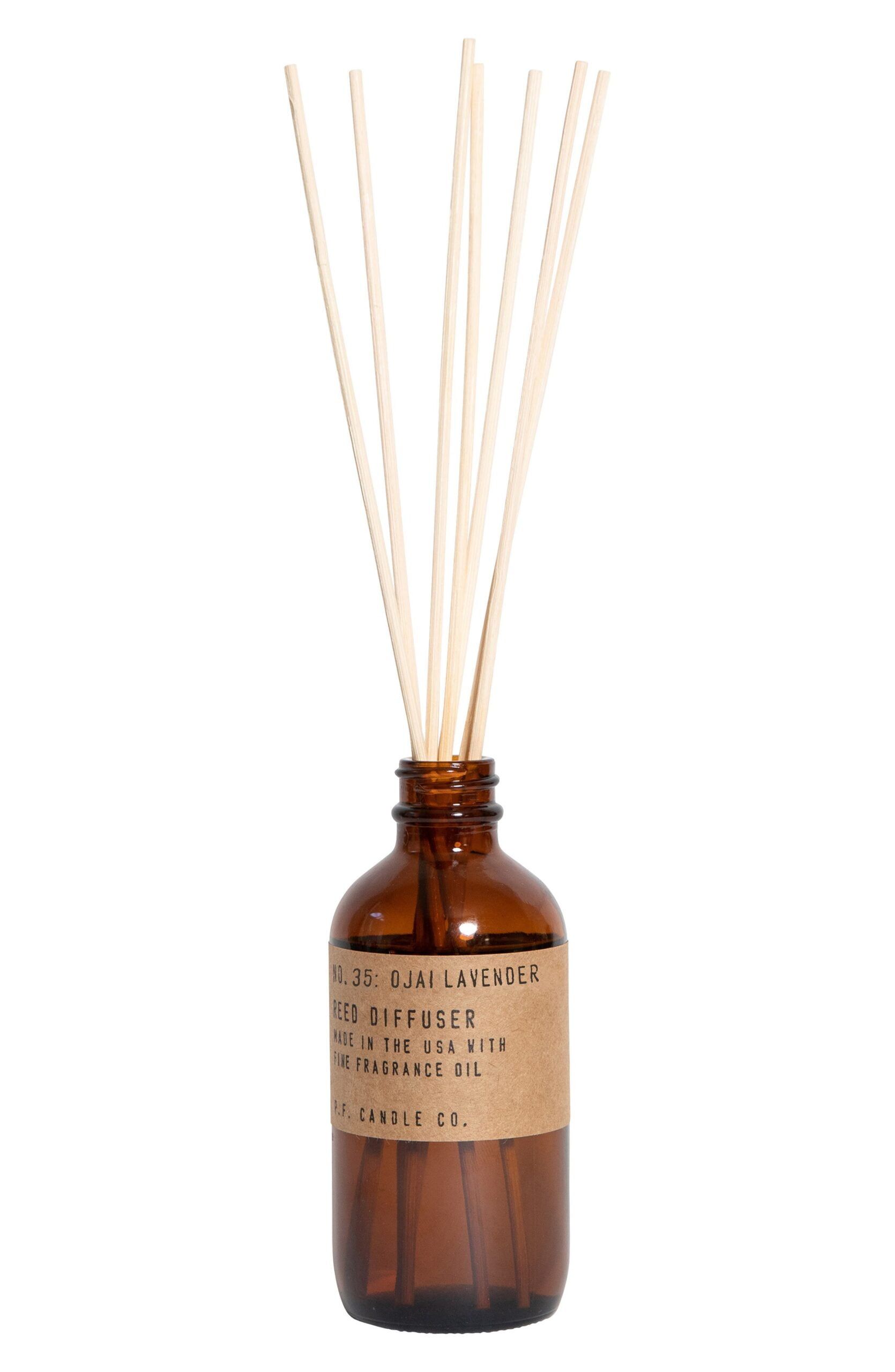 Ojai Lavender Amber Glass Reed Diffuser with Rattan Reeds