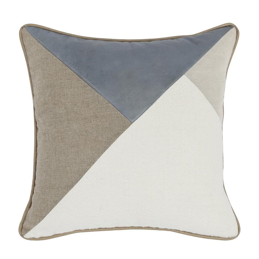 Reframe 22" Geometric Linen Cotton Leather Throw Pillow