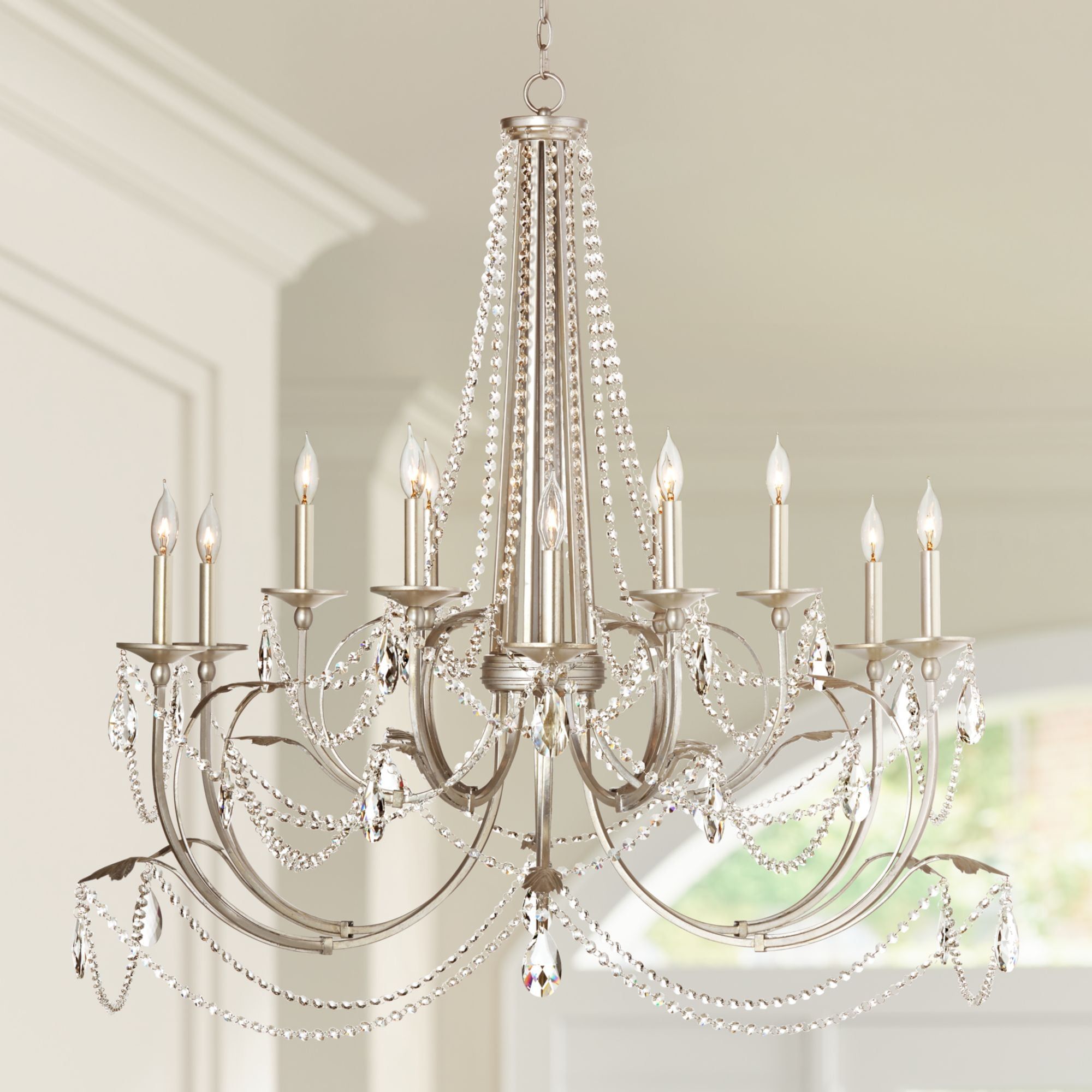 Silver Leaf 12-Light Crystal Beaded Chandelier