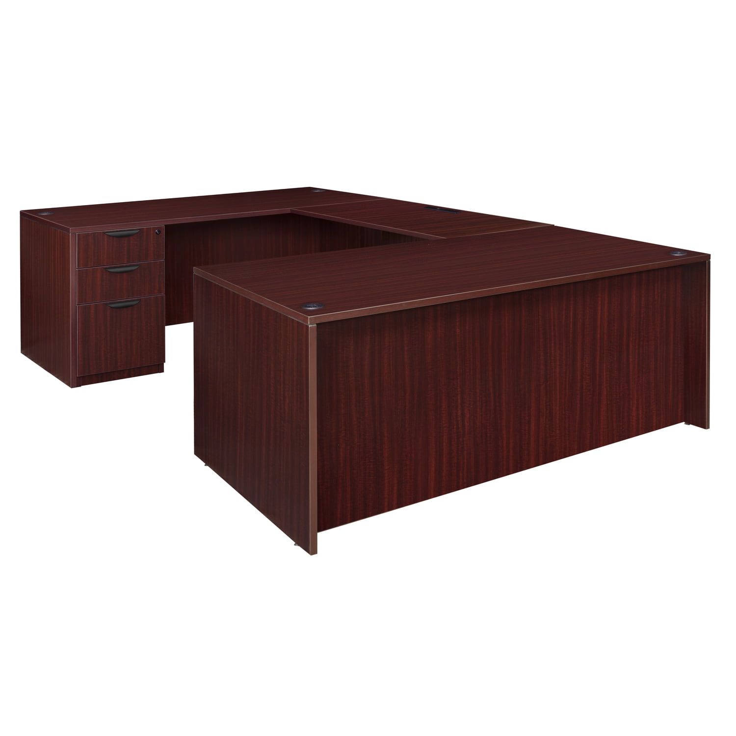 Mahogany U-Shaped Executive Desk with Filing Cabinet