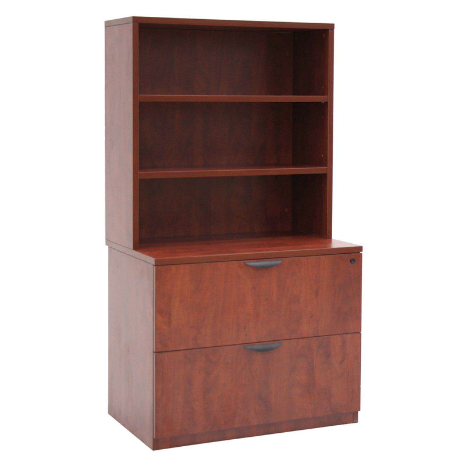 Cherry 2-Drawer Lockable Lateral File with Hutch