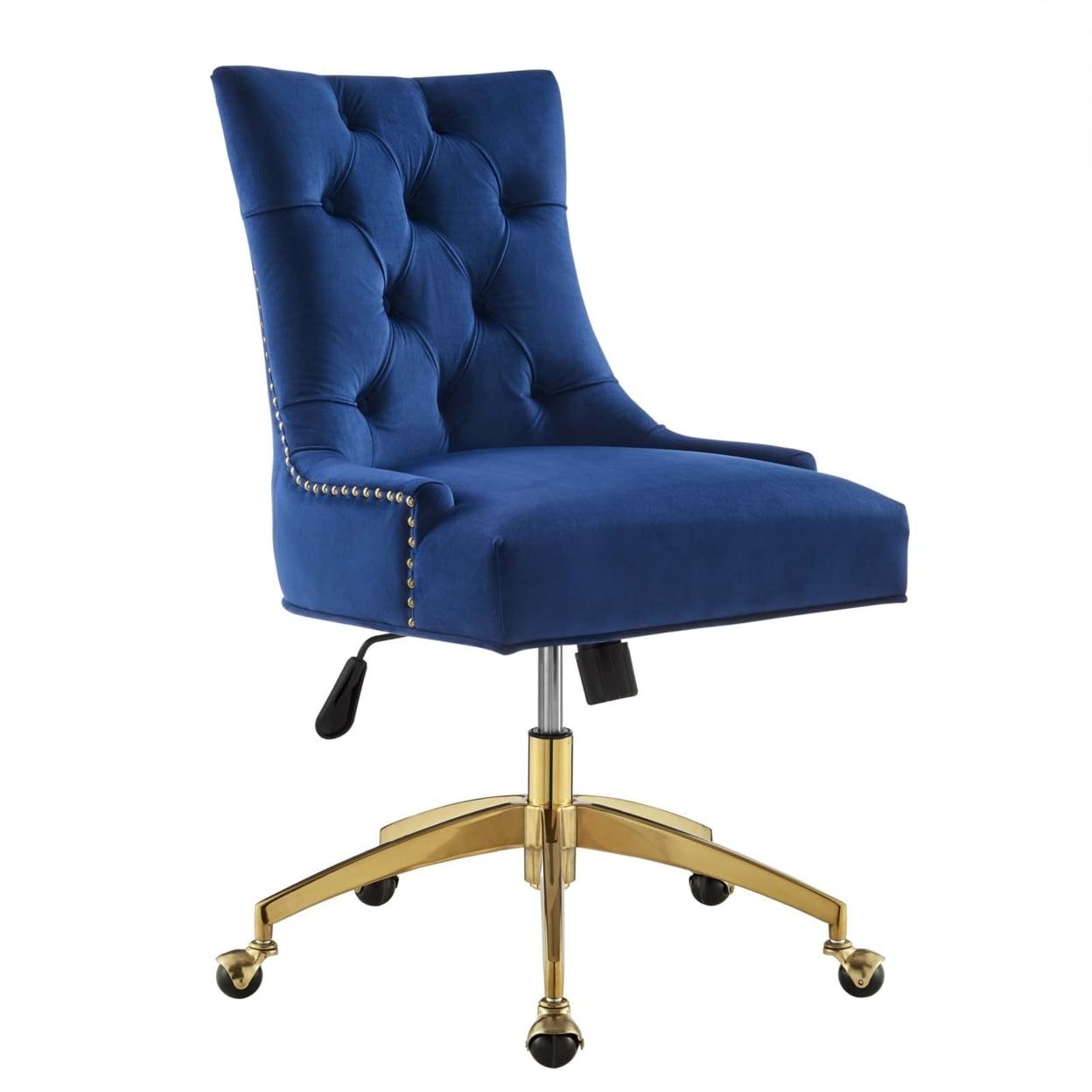 Gold Navy Tufted Fabric Swivel Office Chair with Metal Base