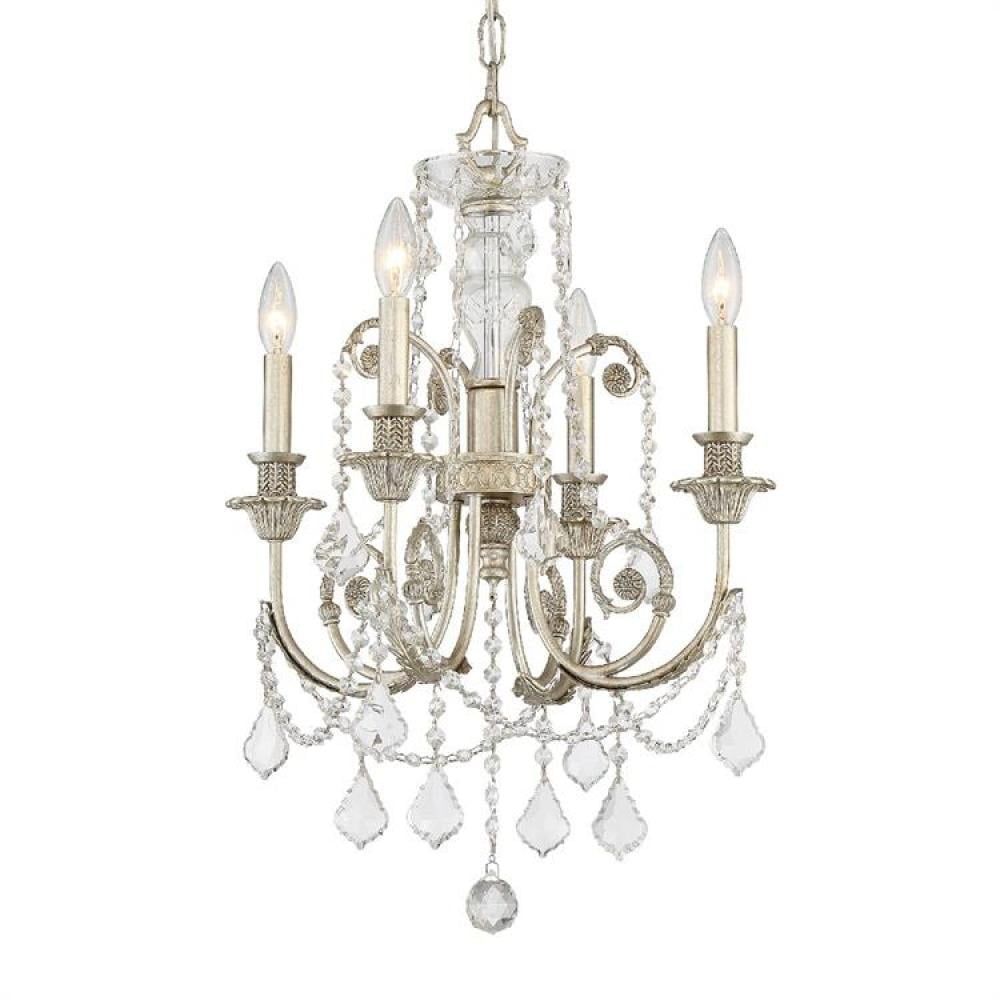 Olde Silver Mini Chandelier with Clear Hand-Cut Crystals