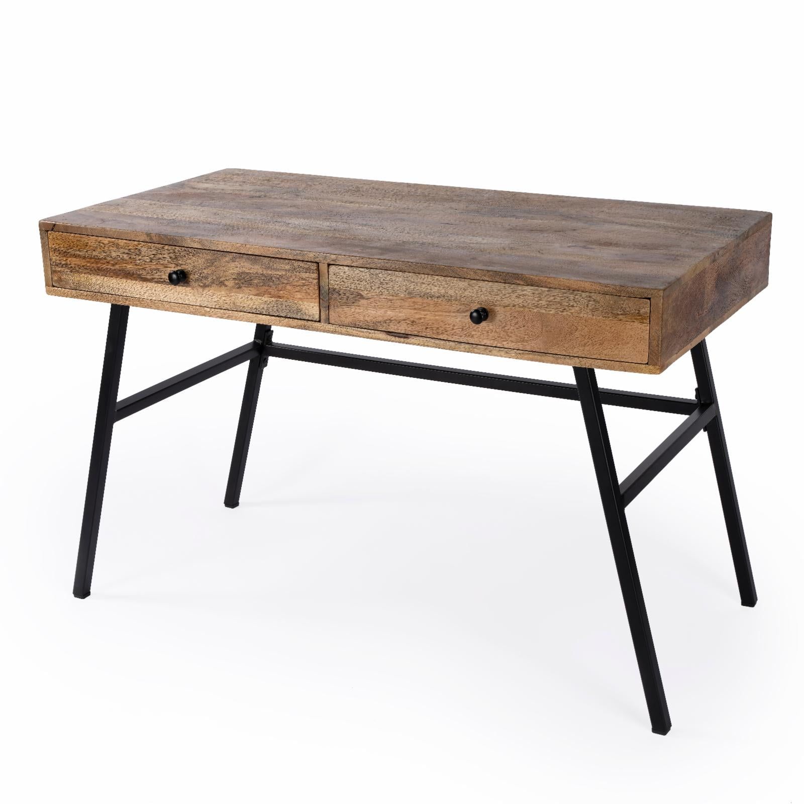 Modern Industrial Black Iron and Mango Wood Desk with Drawers