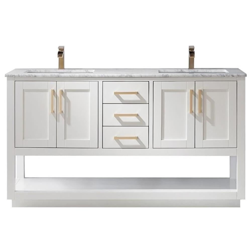 Remi 60" White Marble Double Vanity with Gold Hardware