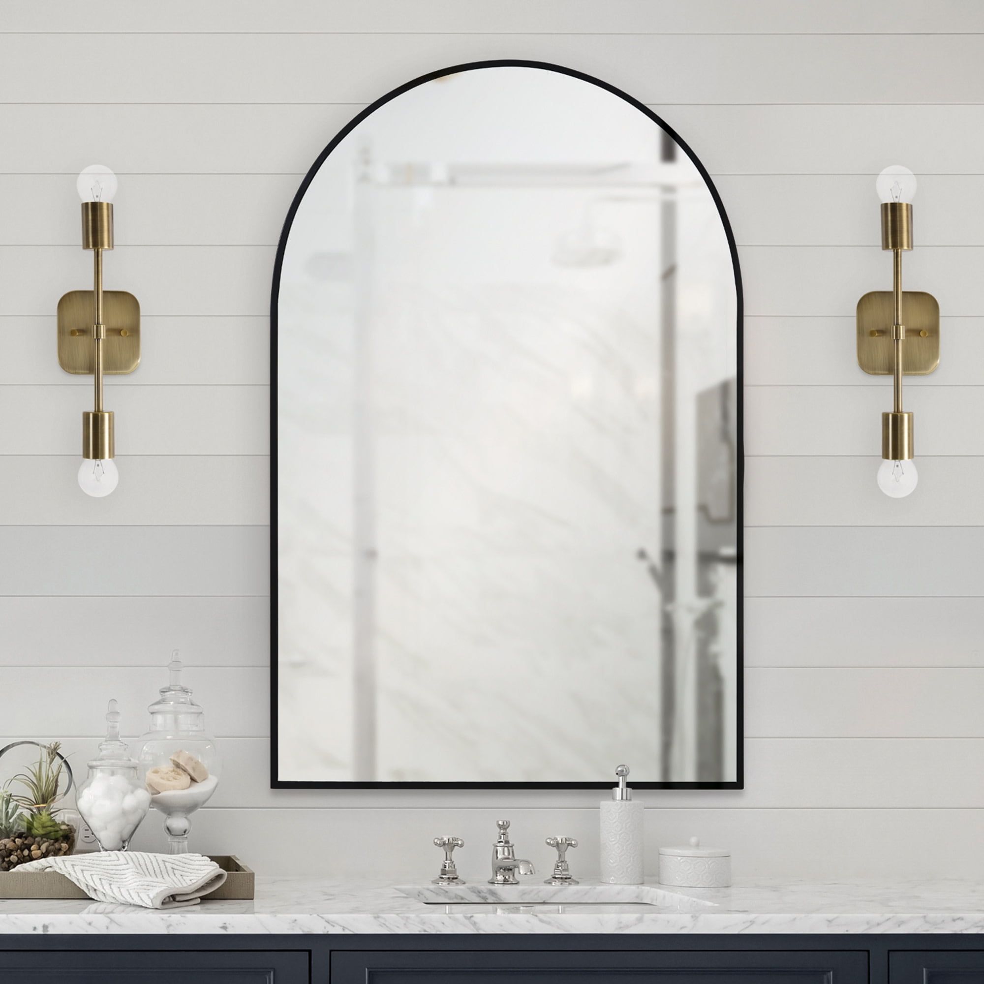 Matte Black Arched Dome Frameless Vanity Wall Mirror