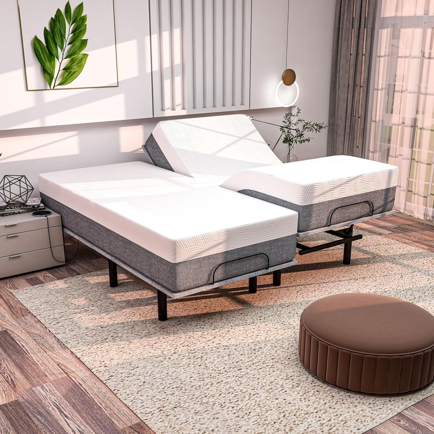 Split King Adjustable Bed with Cooling Gel Memory Foam Mattress