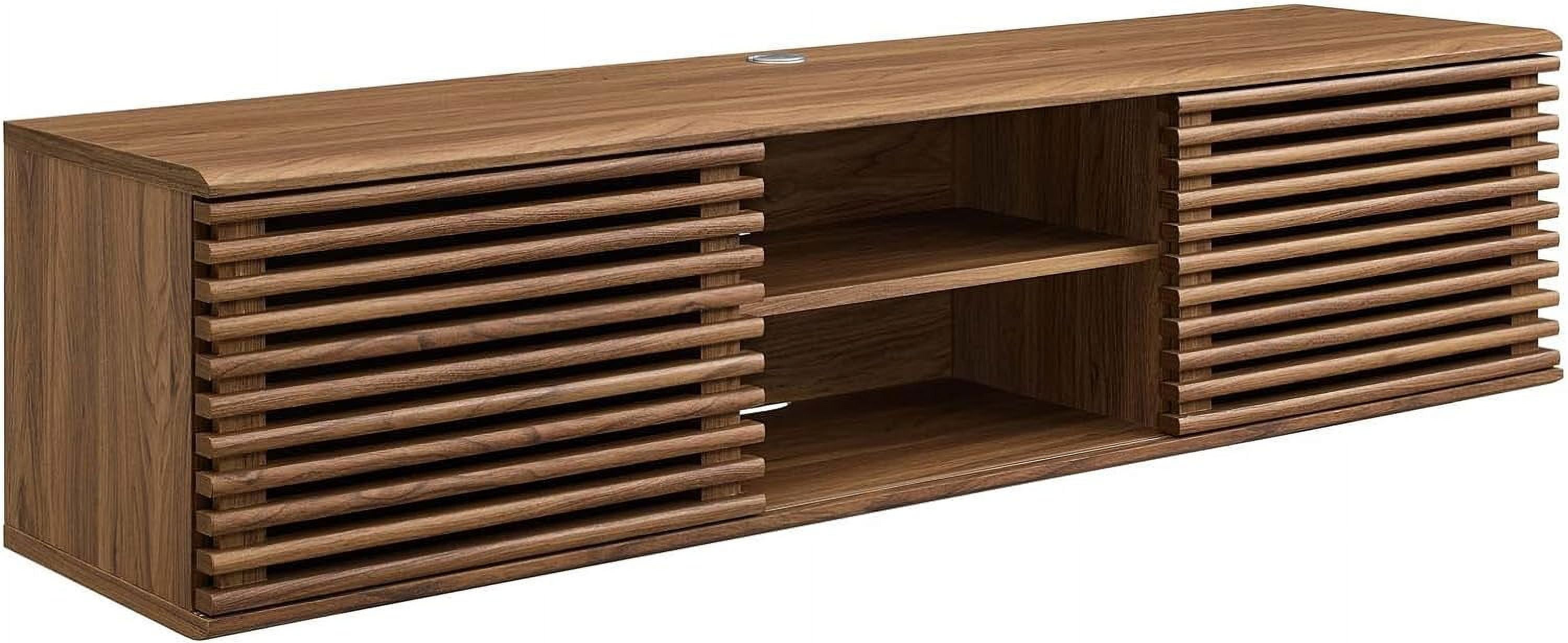 Sleek 60" Walnut Wall-Mount Media Console with Sliding Doors