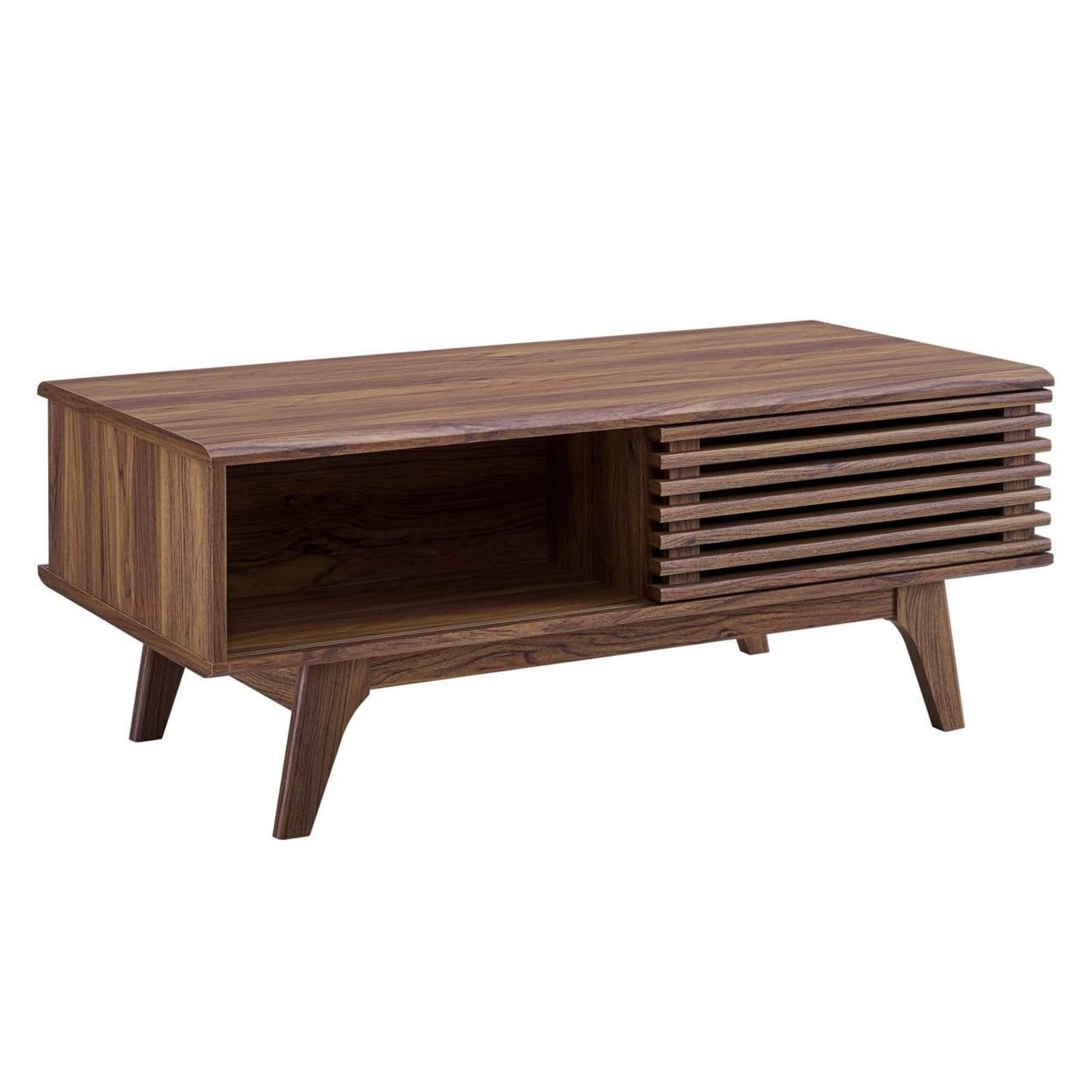 Mid-Century Modern Walnut Grain Laminate Coffee Table, 43 in