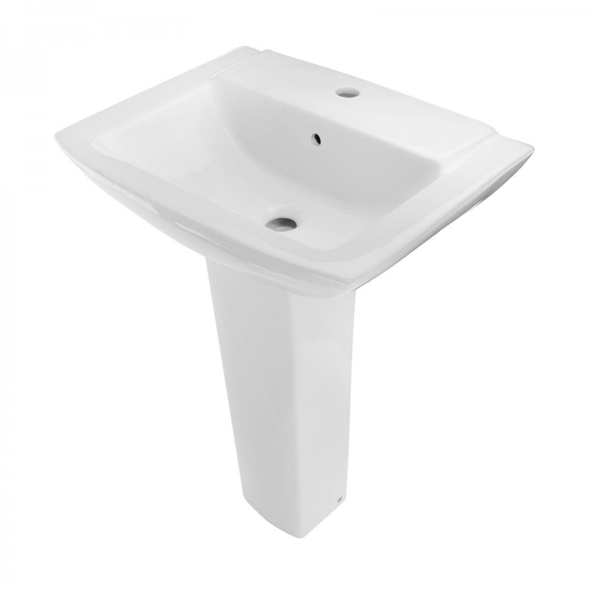 White Ceramic Contemporary Pedestal Sink with Overflow Hole