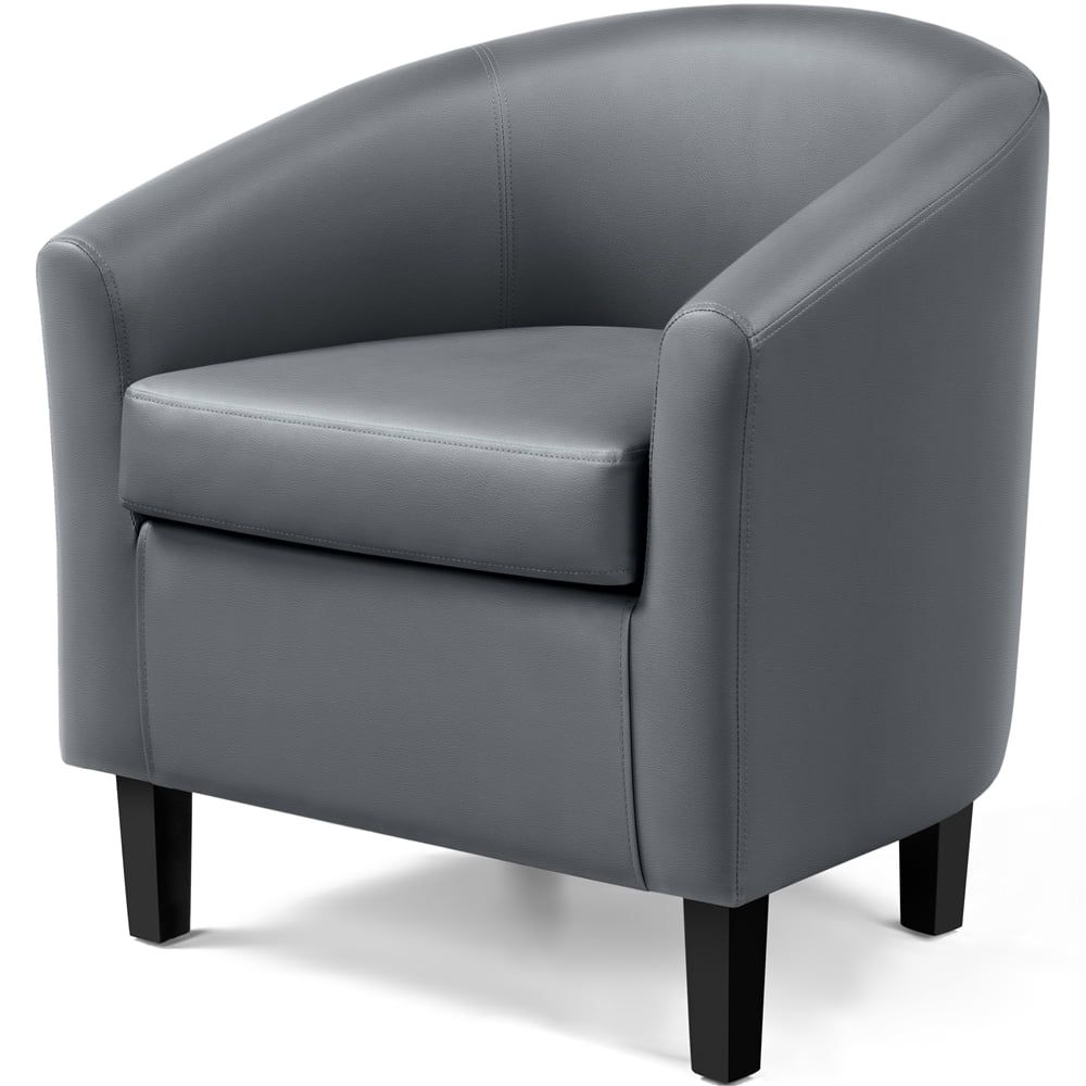 Gray Faux Leather Barrel Accent Chair with Black Legs