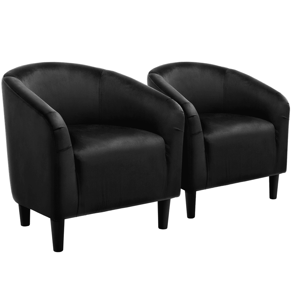 Set of 2 Black Velvet Barrel Chairs with Manufactured Wood Frame