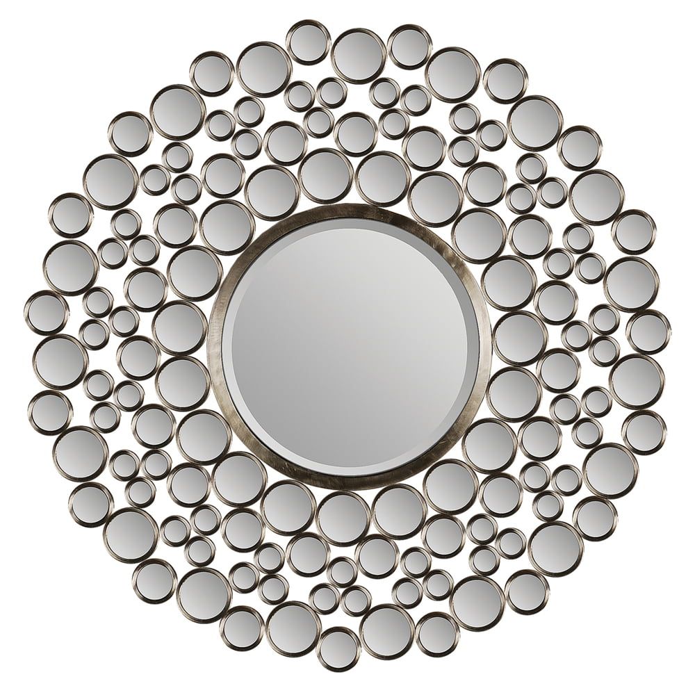 Andromeda Chic Round Satin Nickel Metal Wall Mirror, 48"