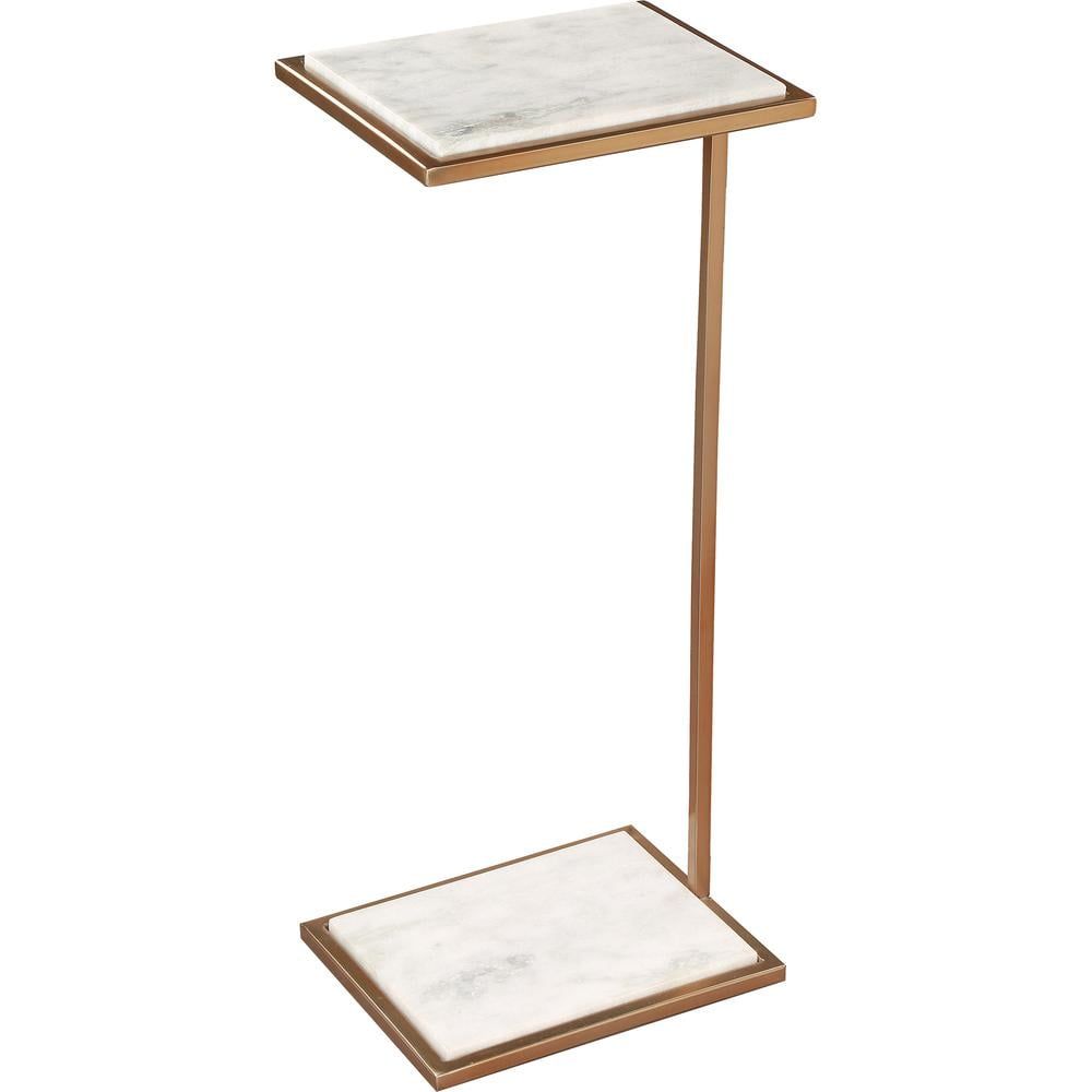 Delma White Marble and Brass Rectangular Accent Table