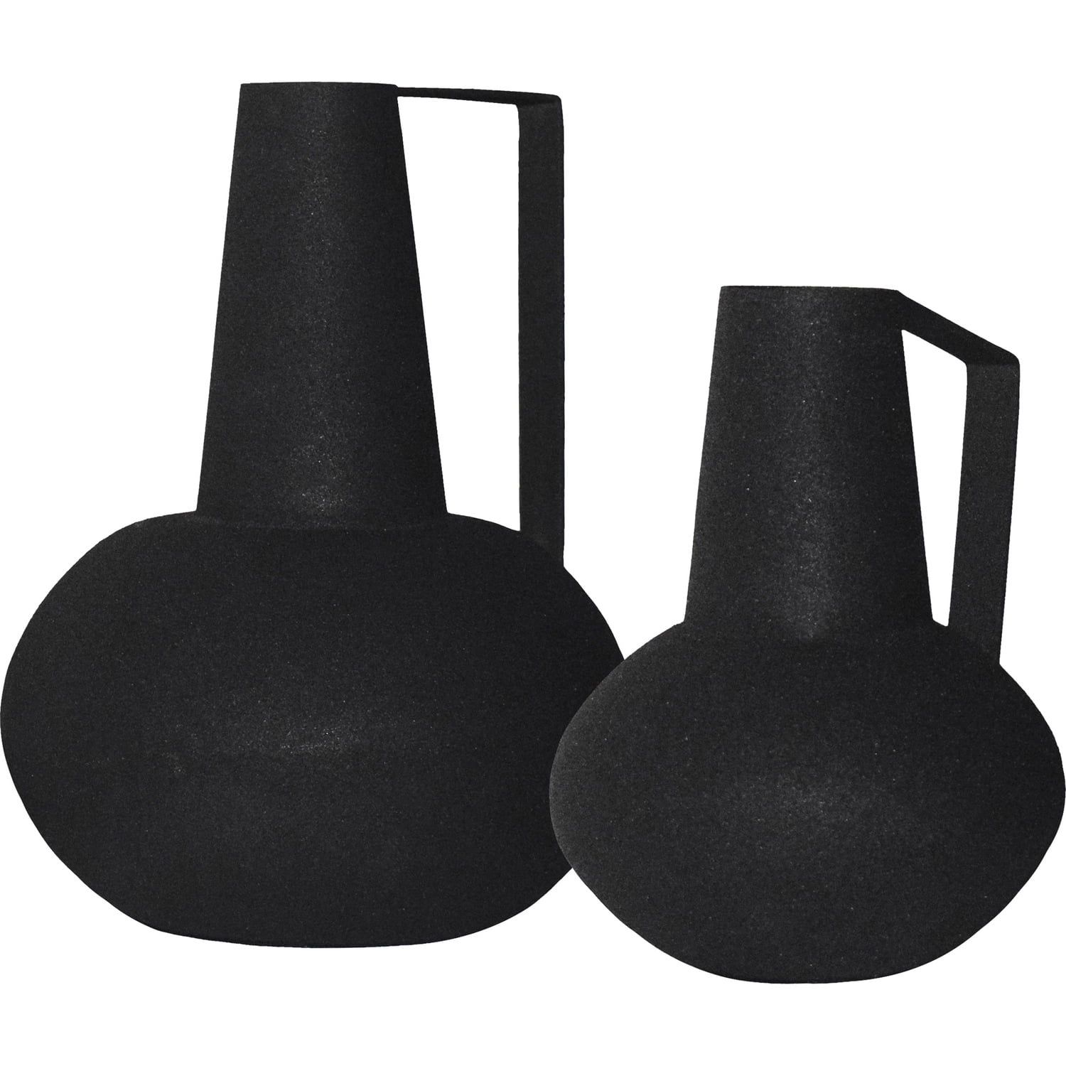 Textured Matte Black Iron Pitcher-Style Vase Set