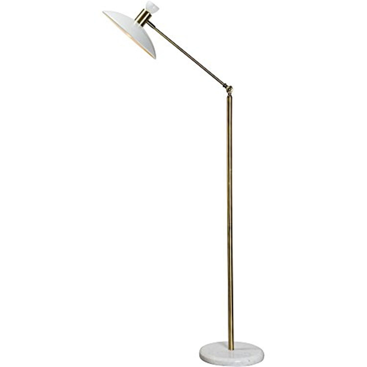 Elegant Adjustable White and Brass Floor Lamp with Marble Base