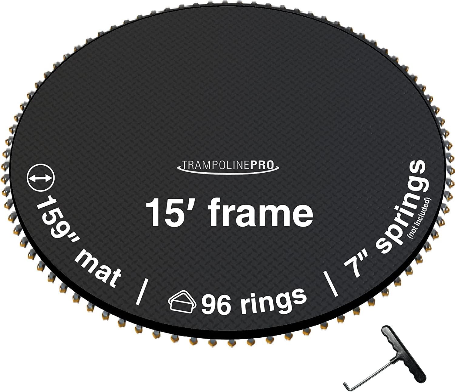 Black 15ft Round Trampoline Replacement Mat with 96 Rings