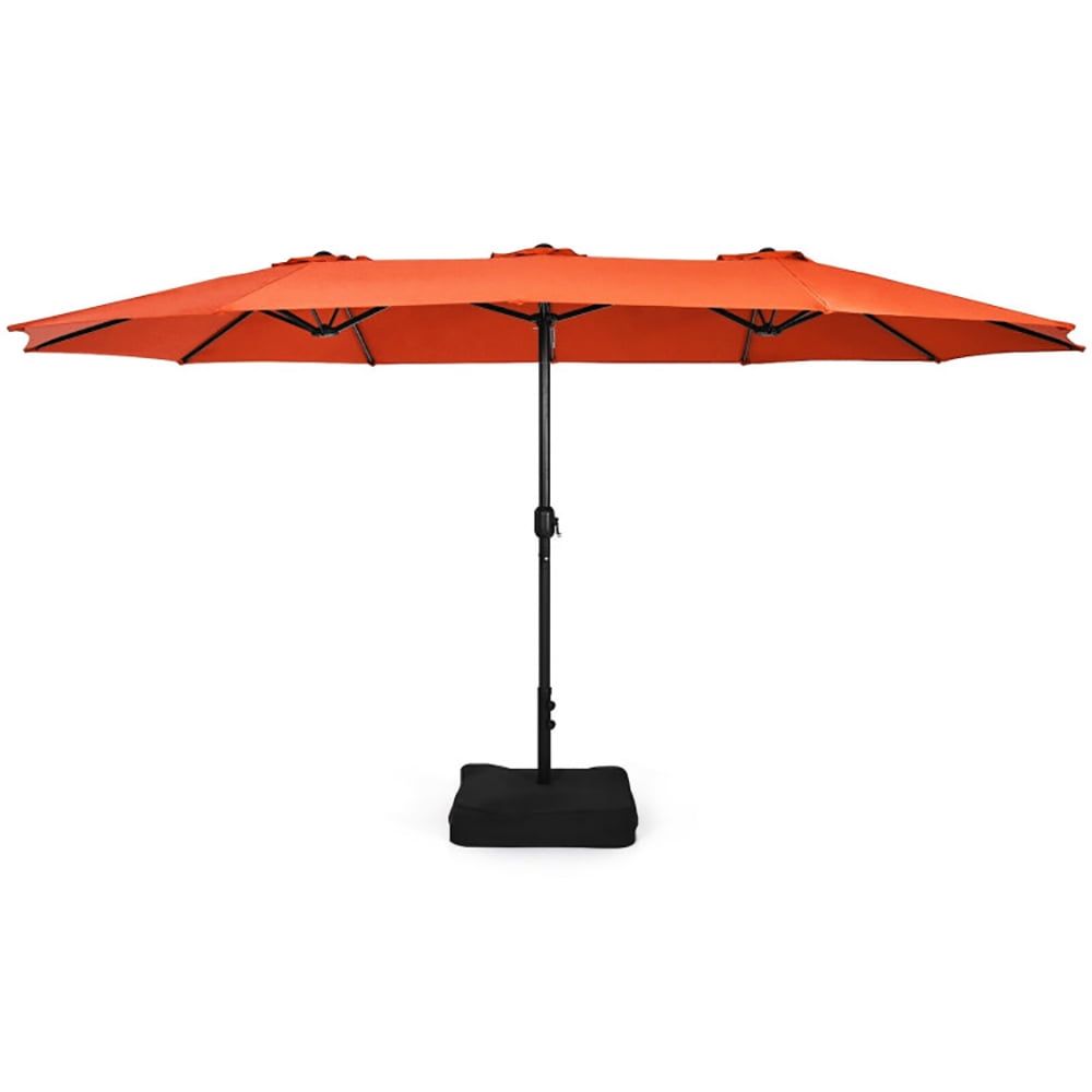 15 ft Orange Double-Sided Patio Umbrella with Crank and Base