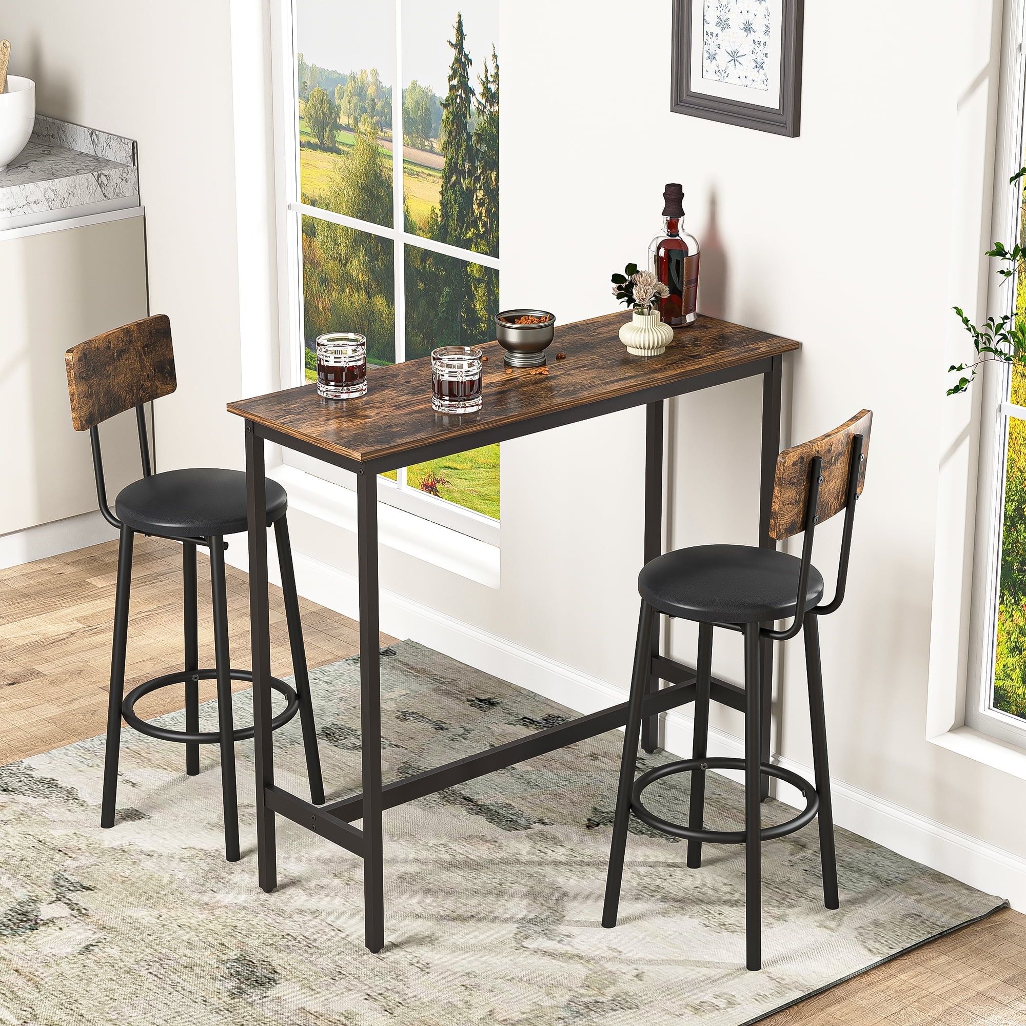 Rustic Brown 3-Piece Pub Dining Set with Drop Leaf Table