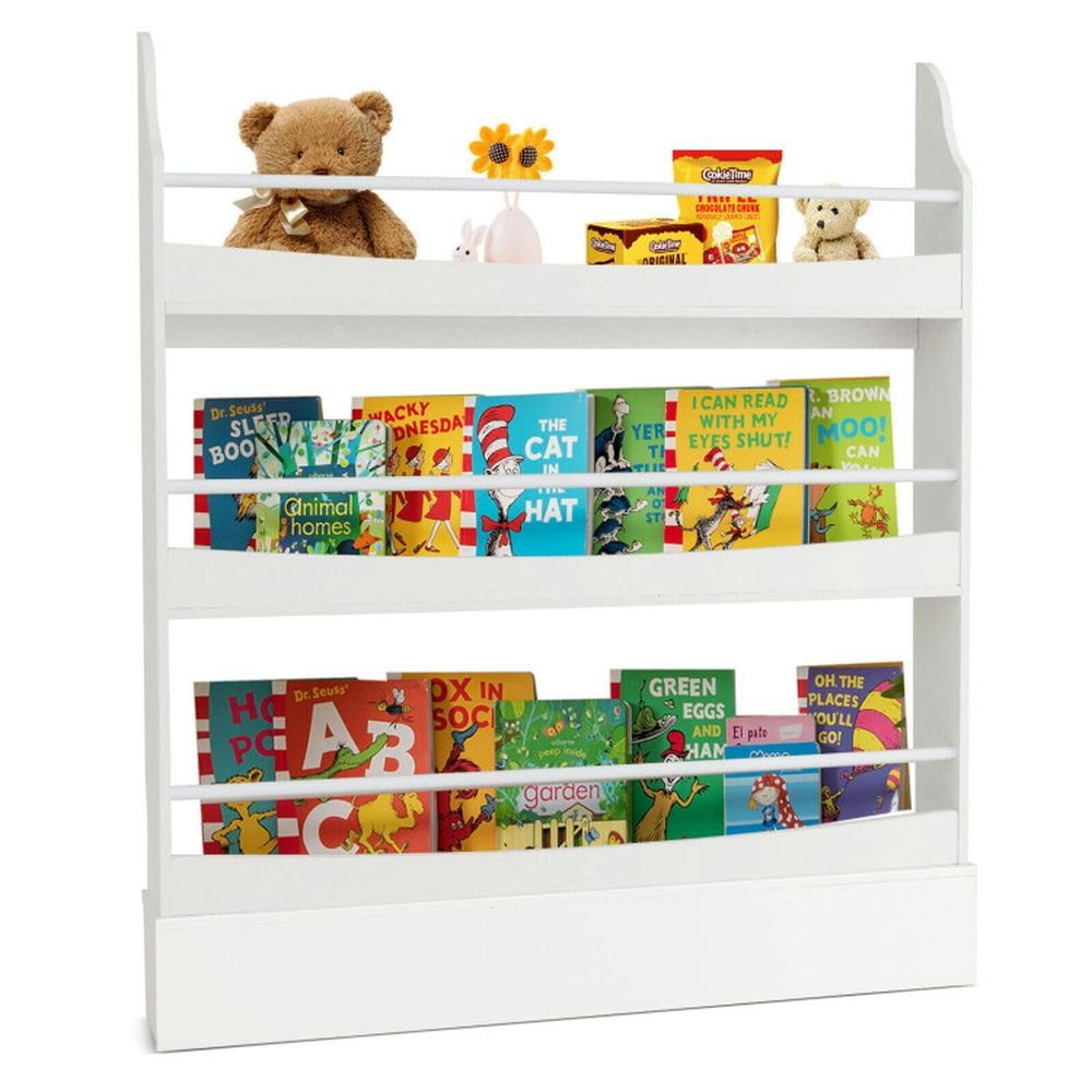 White 3-Tier Kids Bookshelf with Guardrails and Anti-Tipping Kit