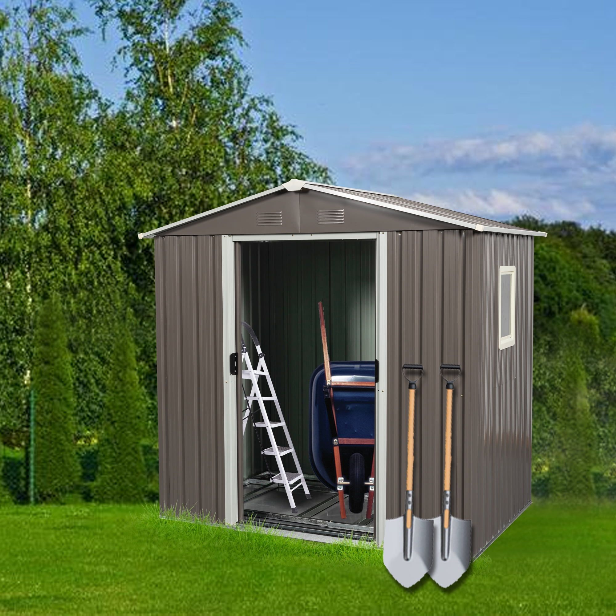 Gray 6ft x 5ft Metal Outdoor Storage Shed with Window