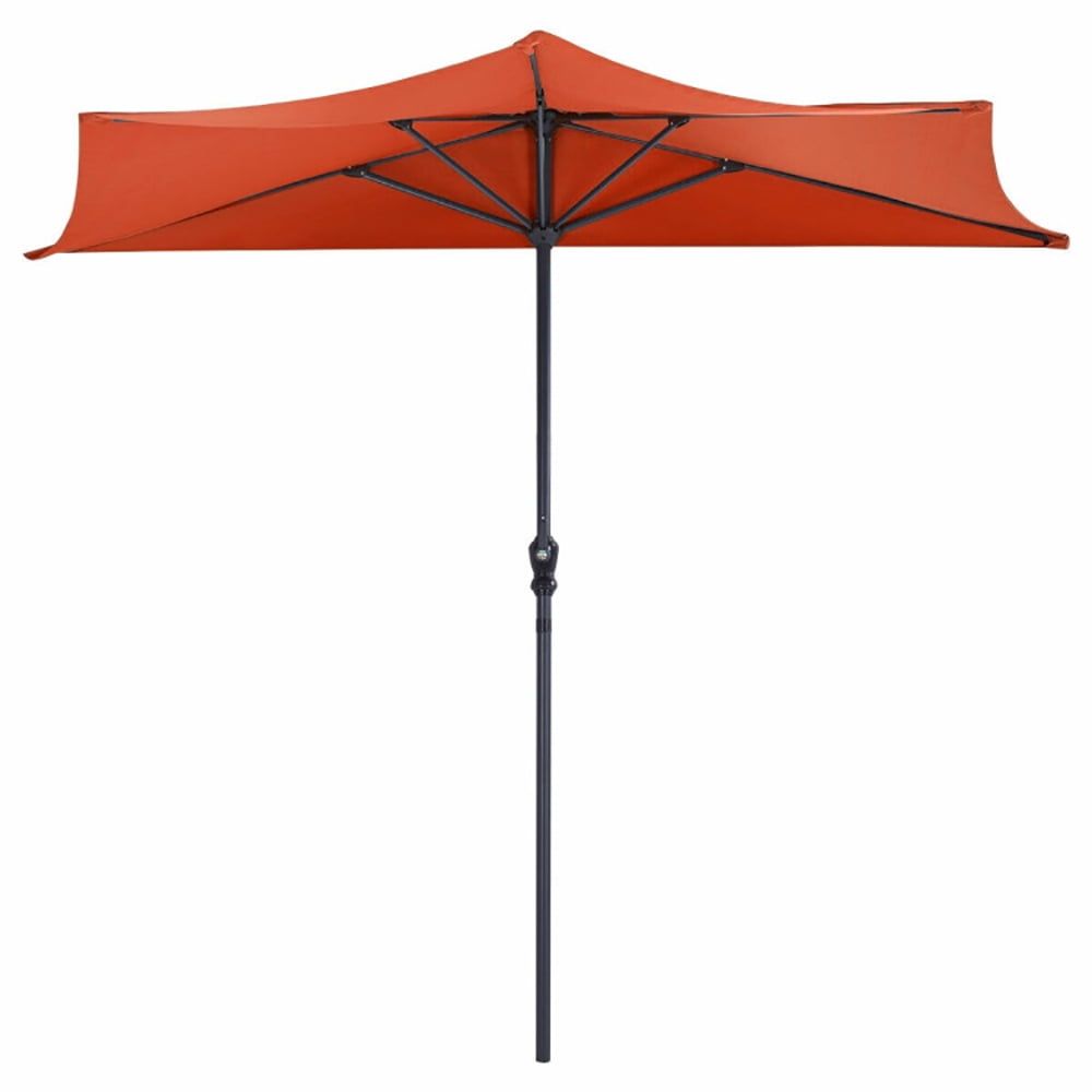 9ft Orange Half Round Patio Umbrella with Steel Pole