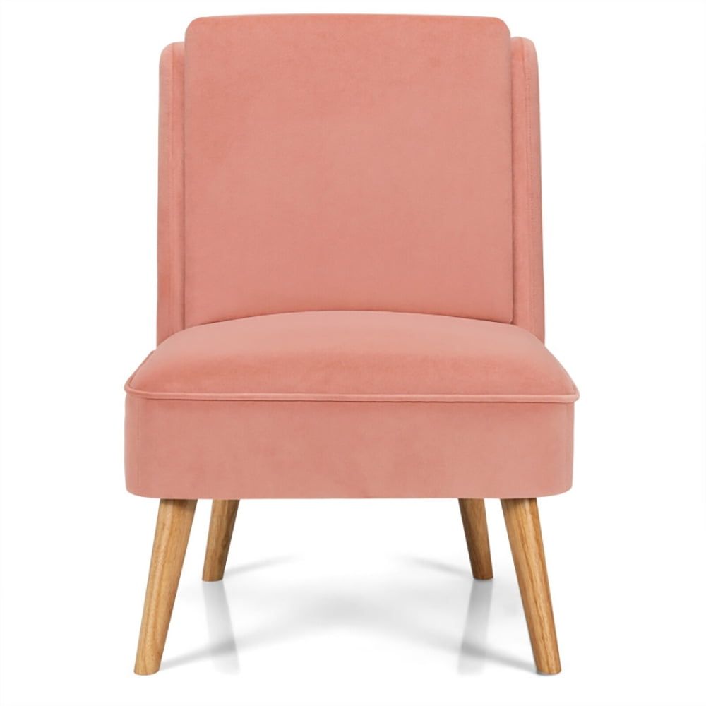 Pink Velvet Armless Accent Chair with Wood Legs