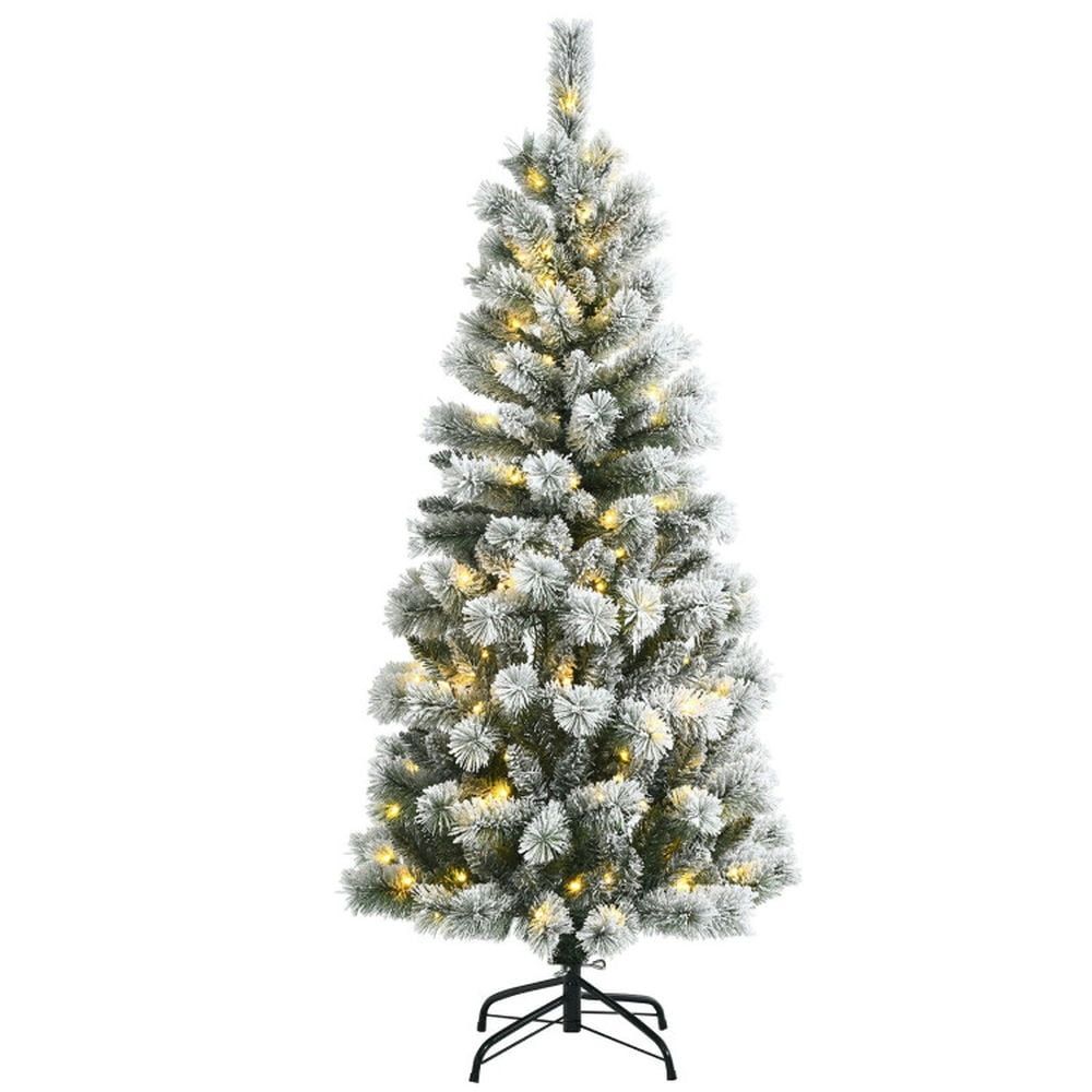 5-Foot Pre-Lit Flocked White PVC Christmas Tree with LED Lights