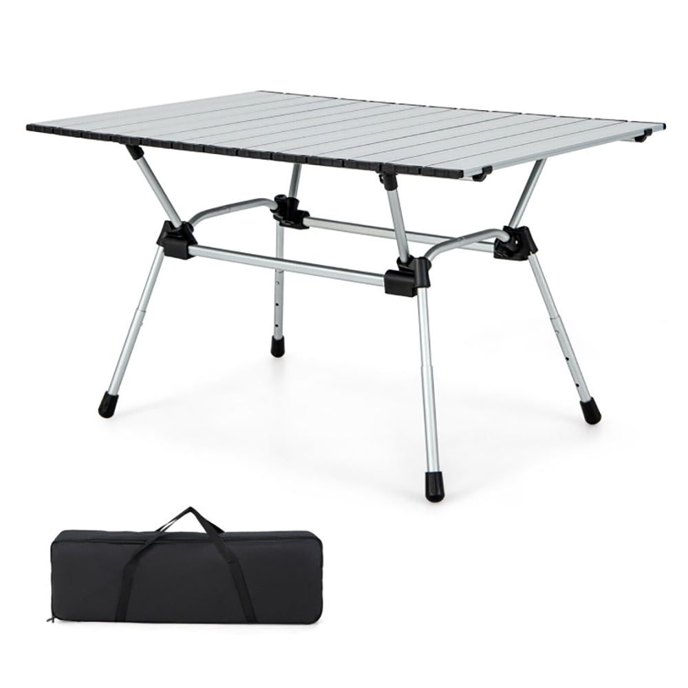 Silver Heavy-Duty Aluminum Folding Camping Table with Carry Bag