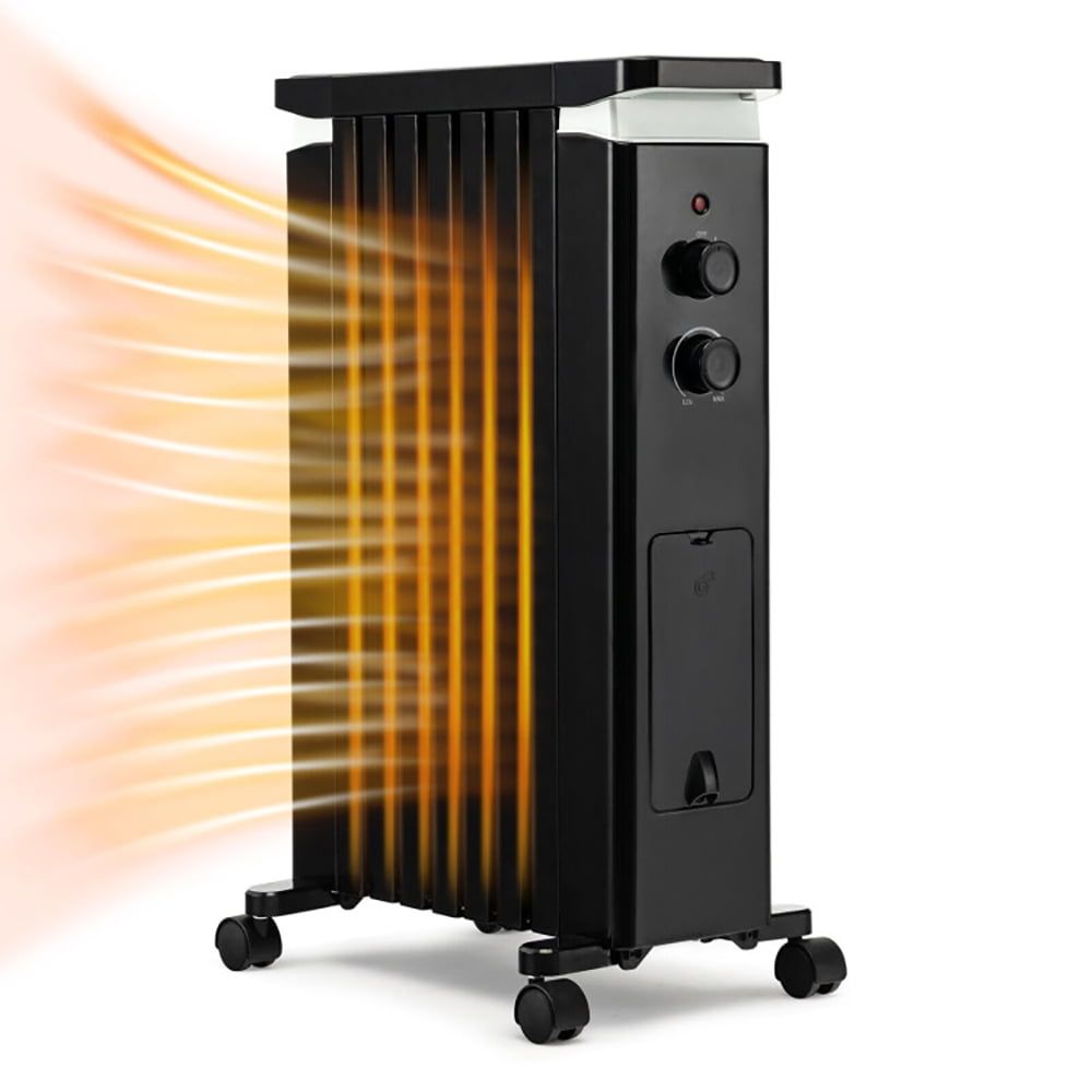 Black 1500W Portable Oil Filled Radiator Heater with Thermostat