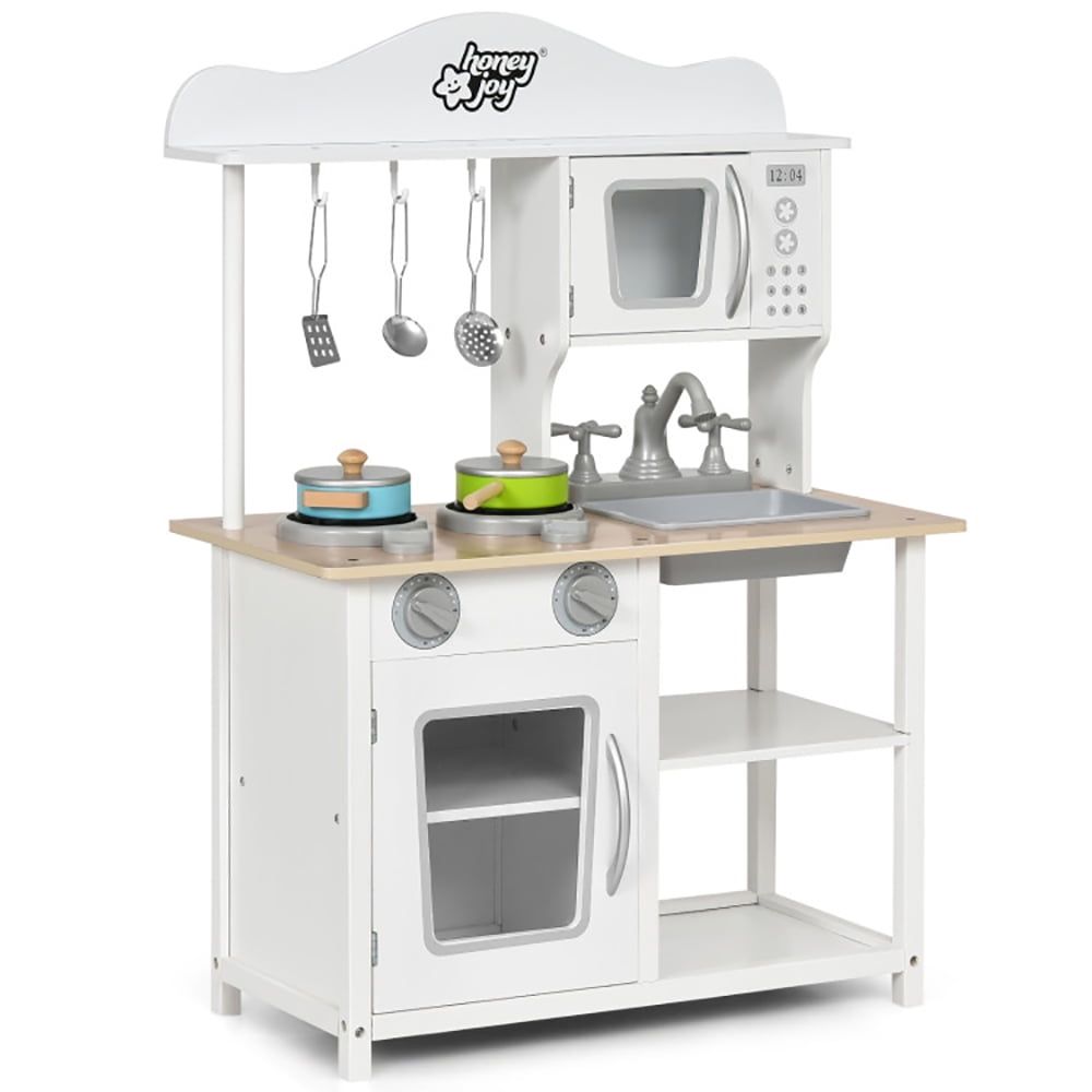 White Wooden Kids Play Kitchen Set with Accessories and Sink