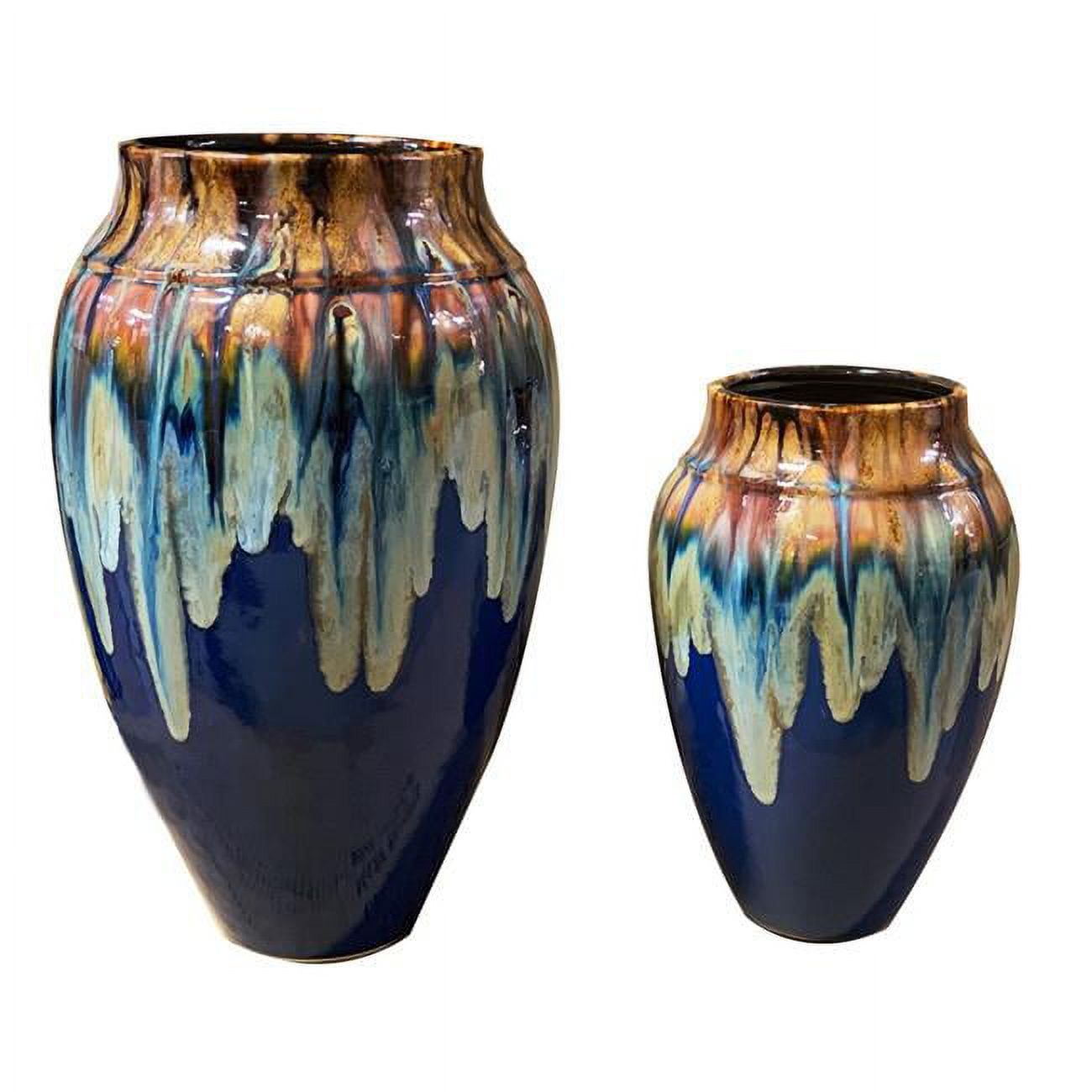 Gradient Blue and Copper Resin Asian Fusion Vase Set