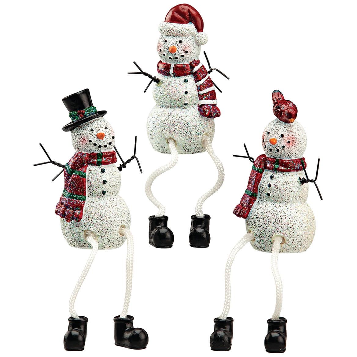 Festive Resin Snowman Figurines with Dangling Legs, Set of 3