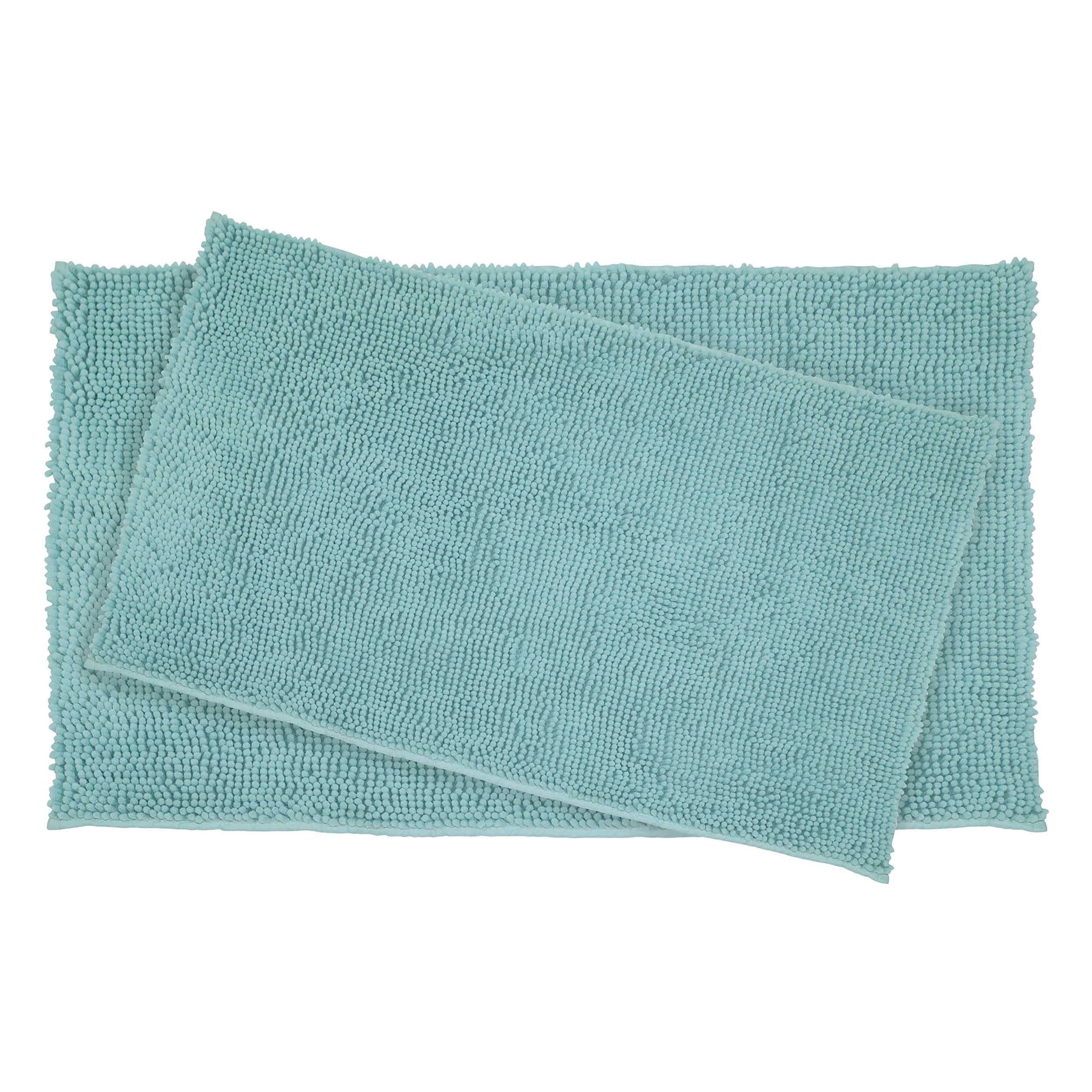 Aqua Chenille Plush Shag 2-Piece Bath Mat Set