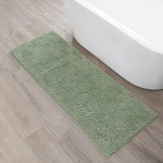 Sage Green Chenille Plush 24" x 60" Bath Mat