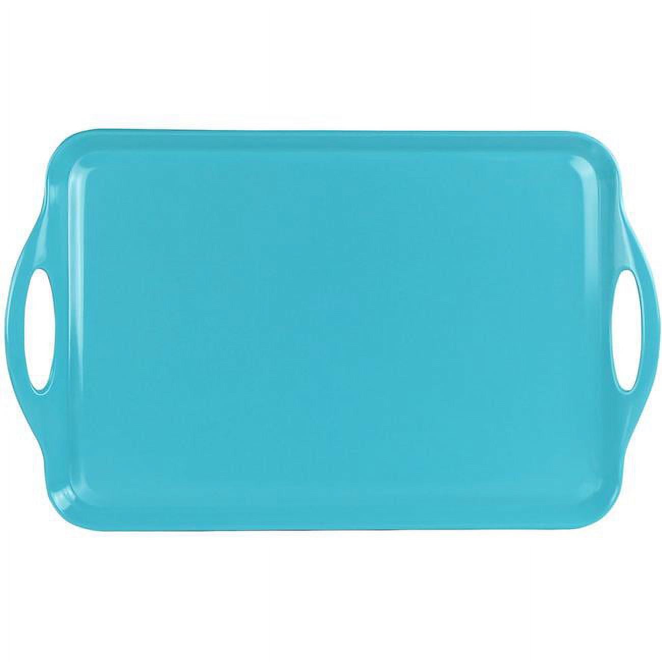 Turquoise Rectangular Melamine Serving Tray with Handles