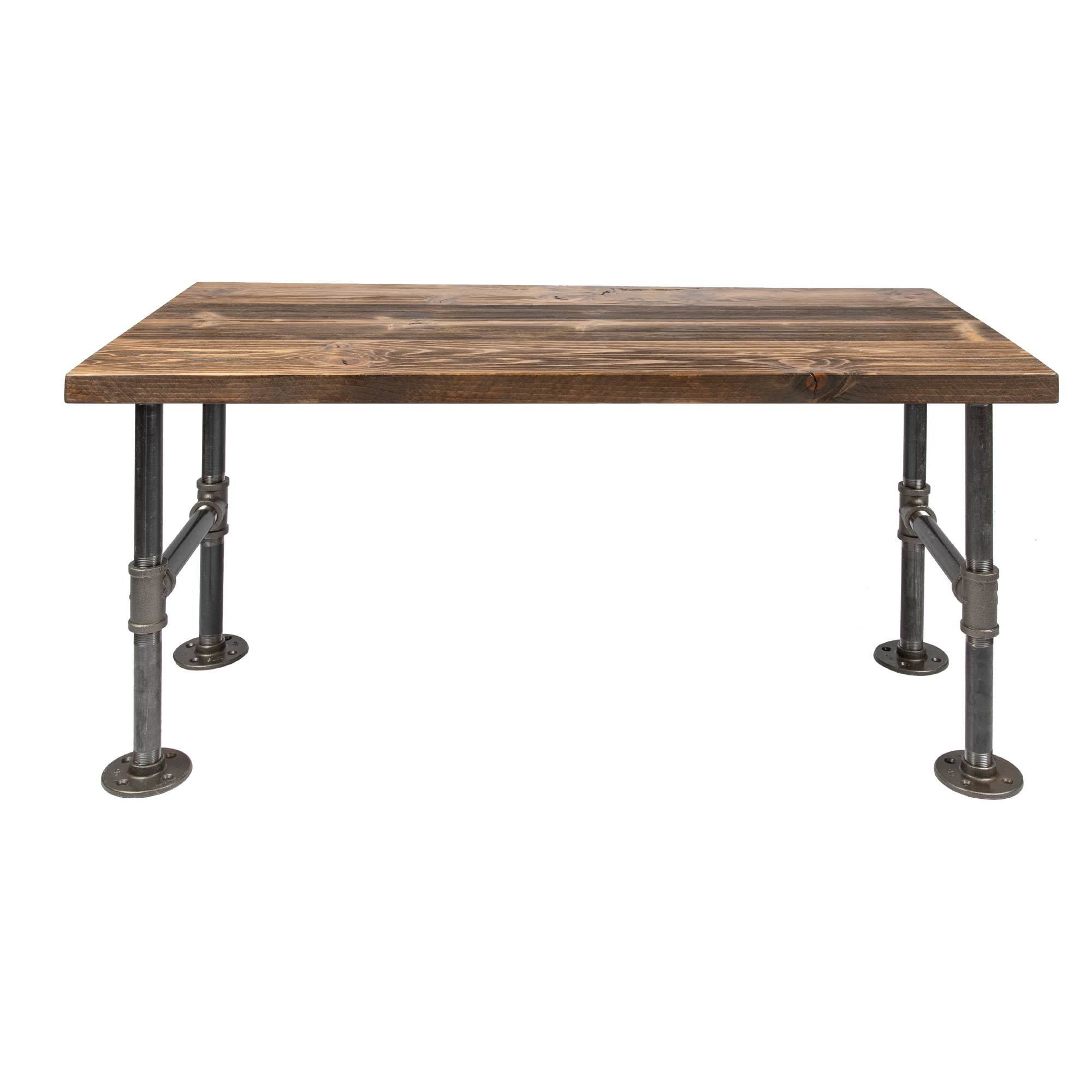 Trail Brown Solid Wood Coffee Table with Industrial Steel Pipe Legs