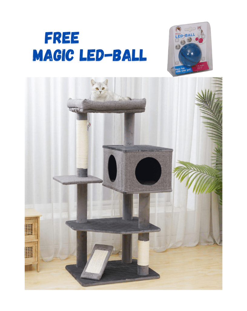 Yara 5-Level Gray and Beige Sisal Cat Tree with Linen Condo