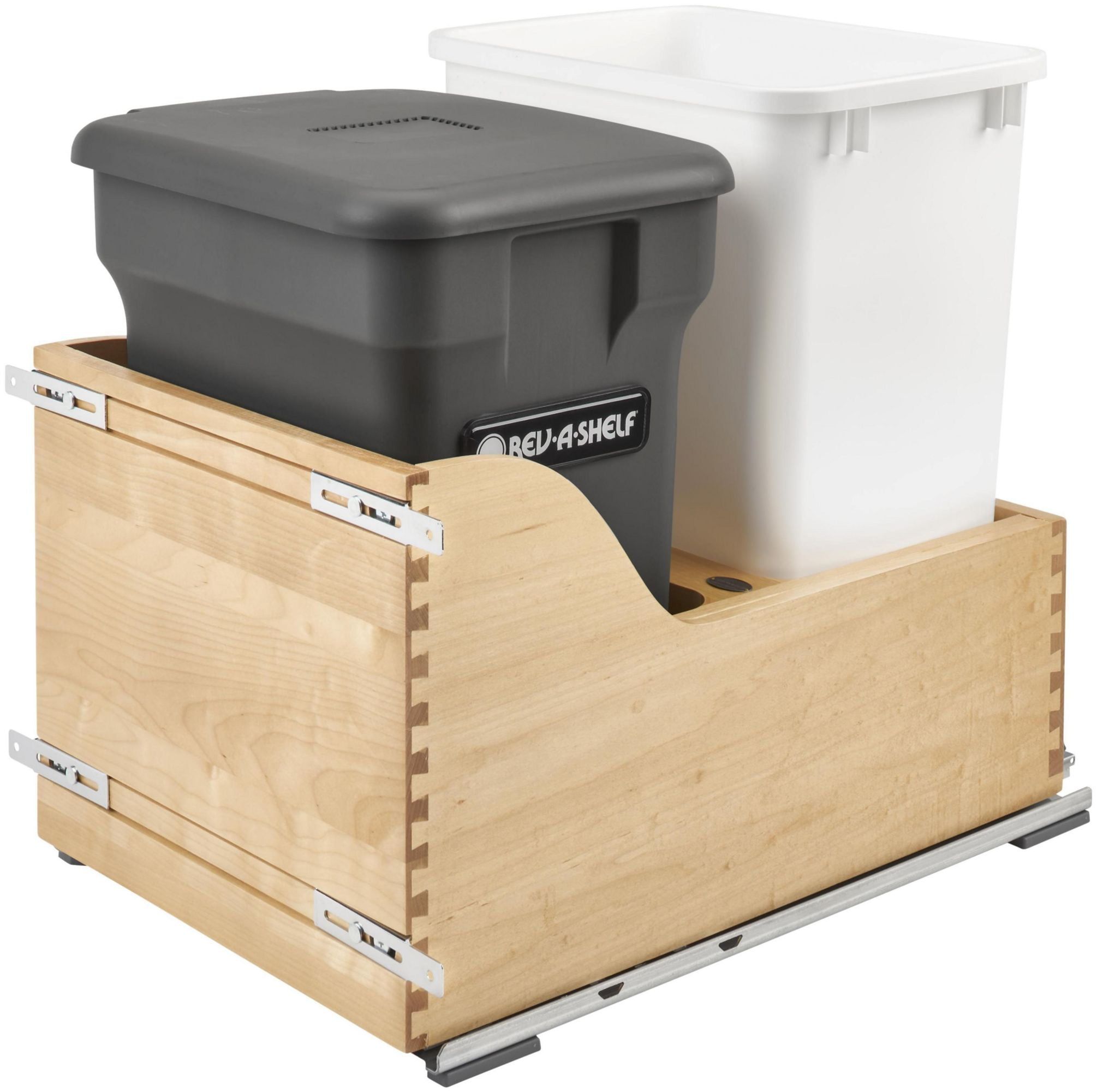 Maple Wood Pull-Out Trash and Compost Bin in Dark Gray