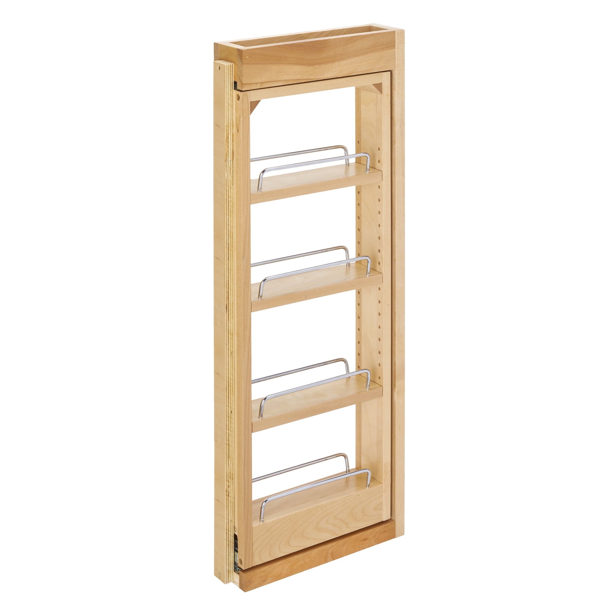 Maple Wood Pullout Wall Filler Shelf Organizer with Chrome Rails