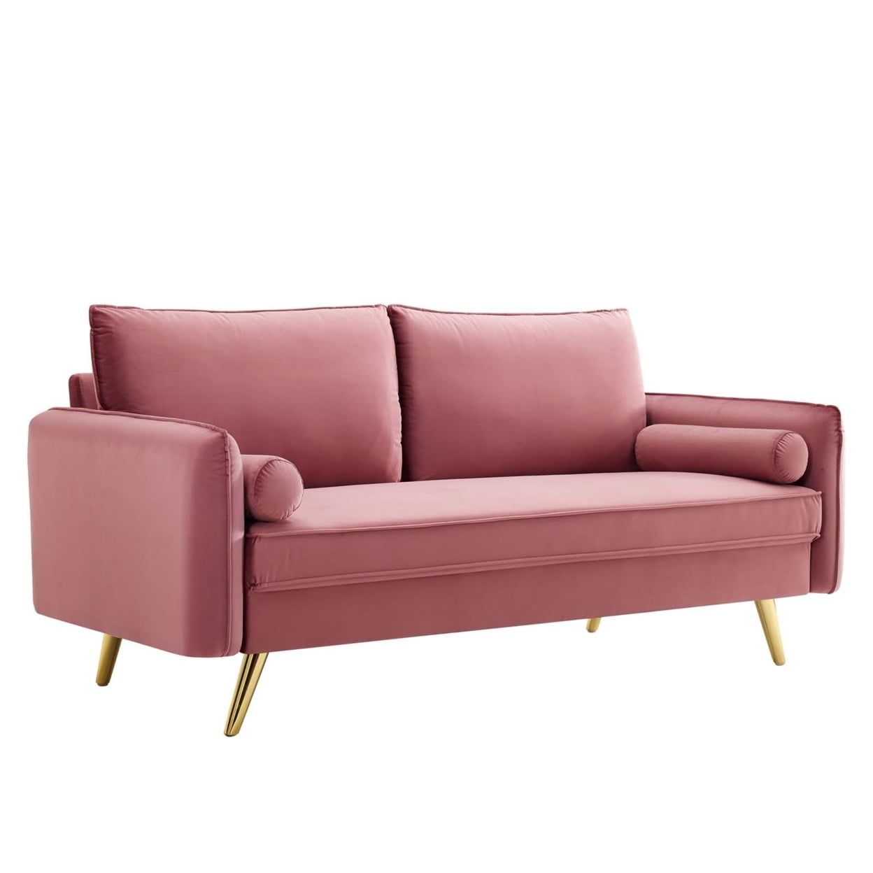 Dusty Rose Velvet Upholstered Sofa with Gold Legs