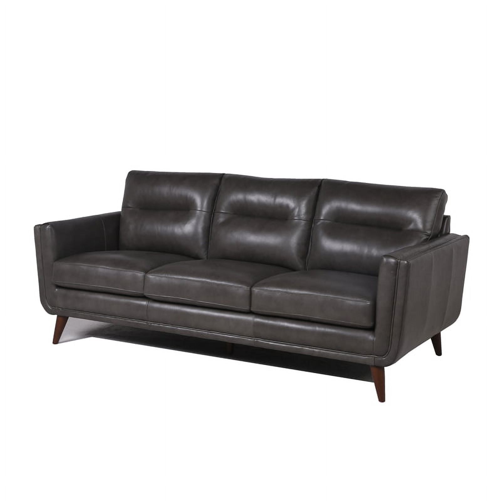 Gray Leather Lawson Sofa with Tufted Cushions