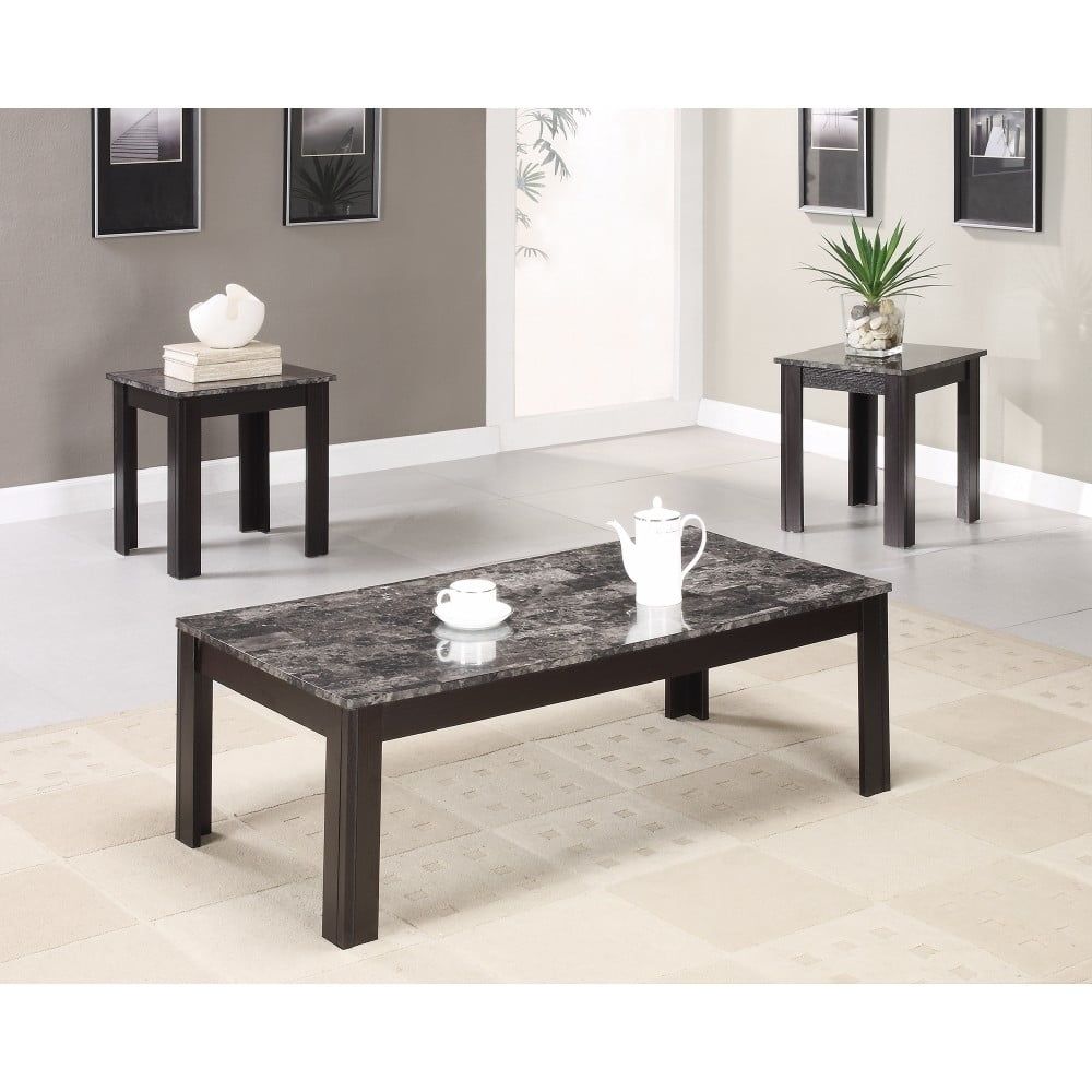 Transitional 3-Piece Black Rectangular Coffee and End Table Set