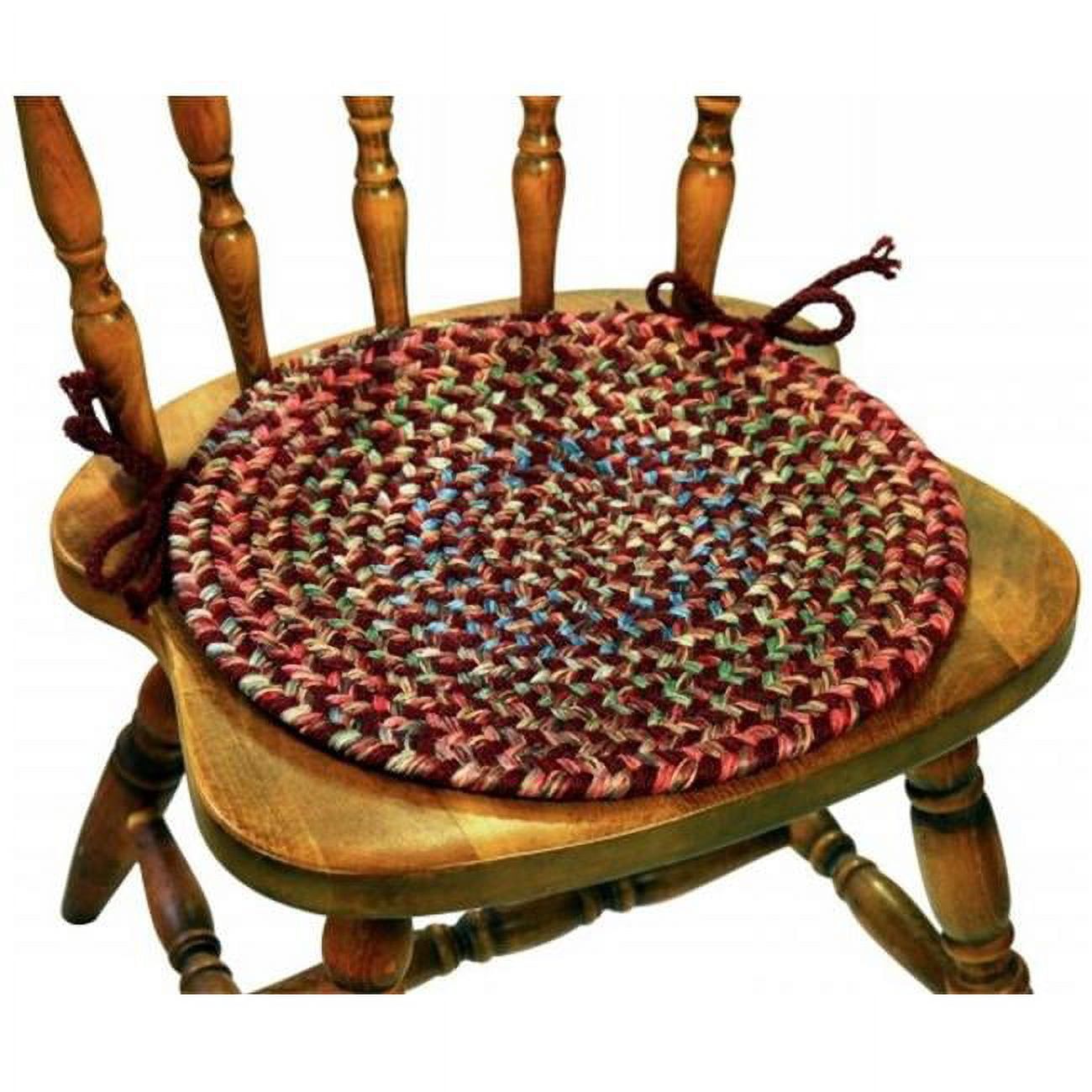 Burgundy and Multicolor Wool Round Chair Cushion Set