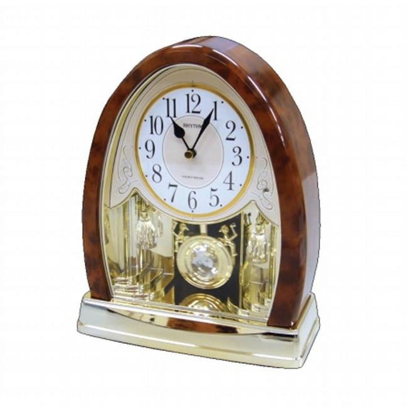 Joyful Crystal Bells Faux Wood and Gold Table Clock