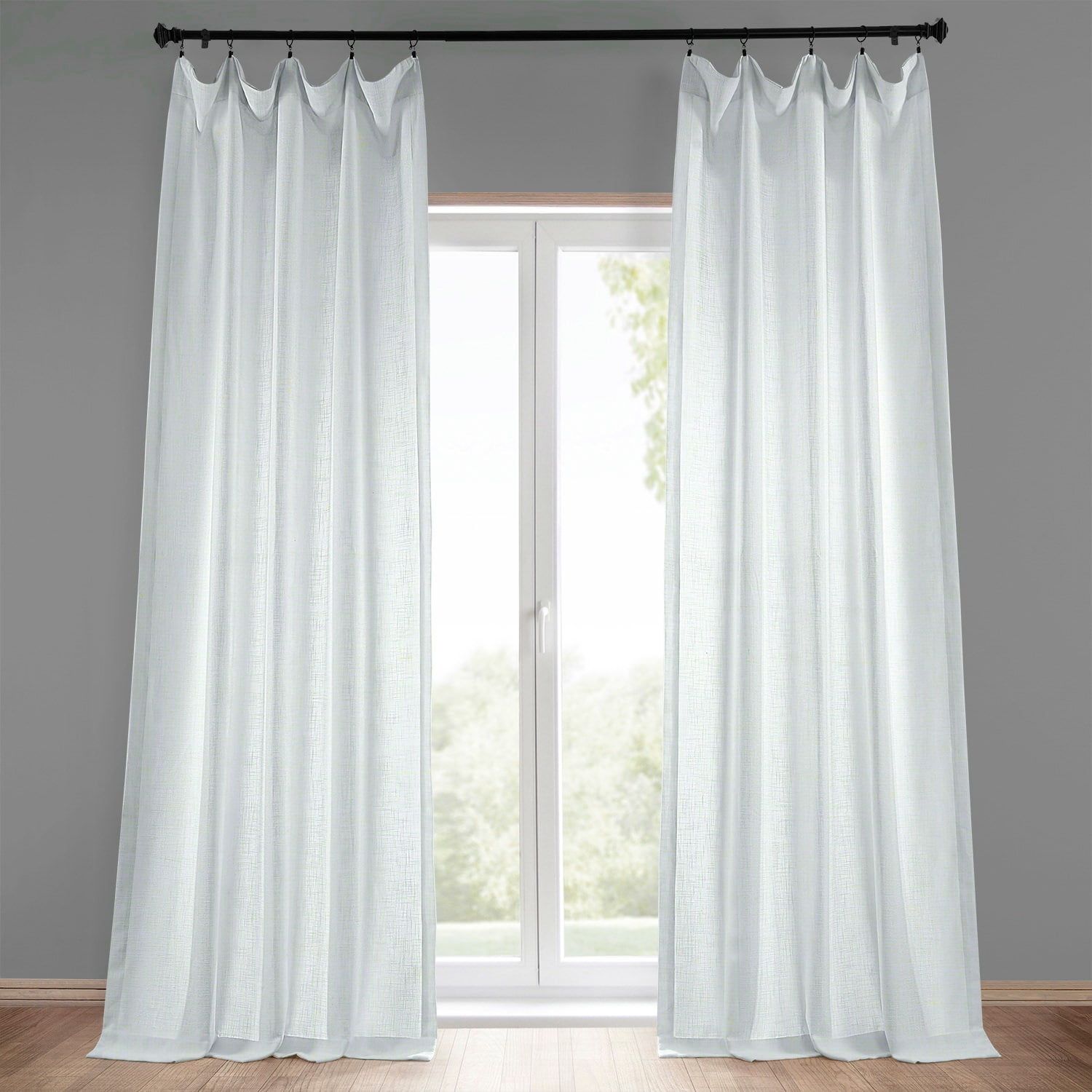 Rice White Light-Filtering Faux Linen Curtain Panel, 50"W x 120"L