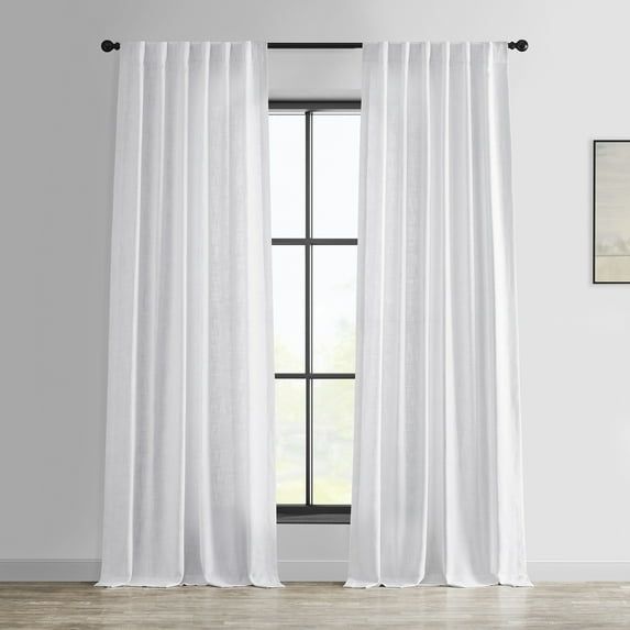 Rice White Light-Filtering Faux Linen Curtain Panel, 50"W x 120"L